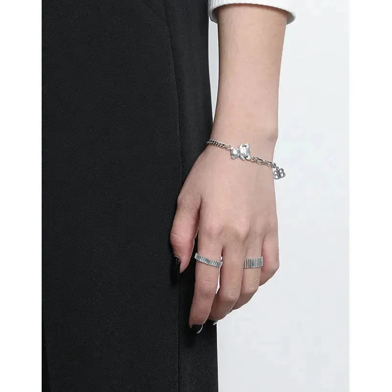 LOVCIA Vintage Asymmetry Paperclip Curb Chain B Bear 925 Sterling Silver Bracelet
