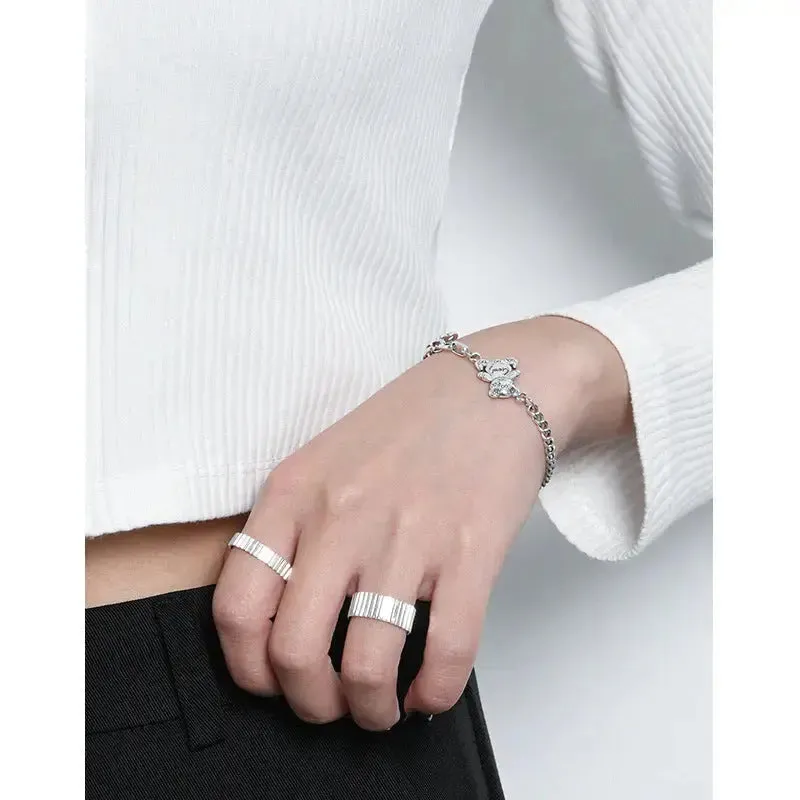 LOVCIA Vintage Asymmetry Paperclip Curb Chain B Bear 925 Sterling Silver Bracelet