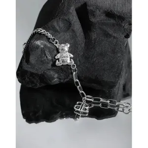 LOVCIA Vintage Asymmetry Paperclip Curb Chain B Bear 925 Sterling Silver Bracelet