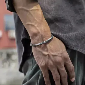 LOVCIA Vintage Style Silver Cuff Bracelet for Men – Handcrafted Engraved Patterned Open Bangle