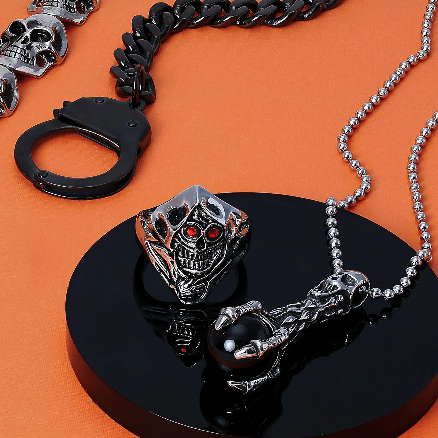 Men's Punk Biker Skull Claw Pendant Necklace Silver Stainless Steel Pirate Style