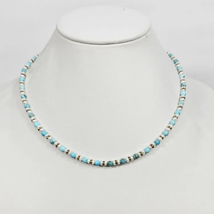 Mini Beaded Necklace with Pearls and Turquoise