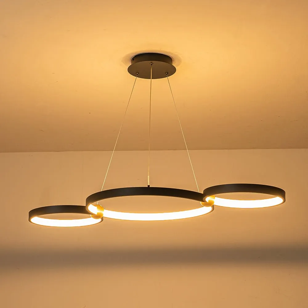 Modern 3-Rings LED Dimmable Linear Chandelier