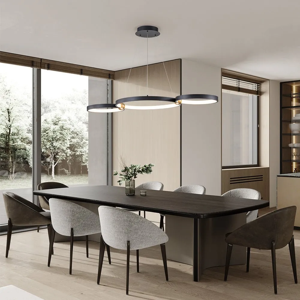 Modern 3-Rings LED Dimmable Linear Chandelier