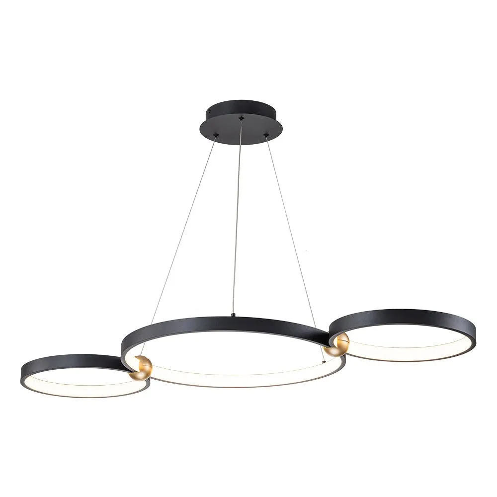 Modern 3-Rings LED Dimmable Linear Chandelier