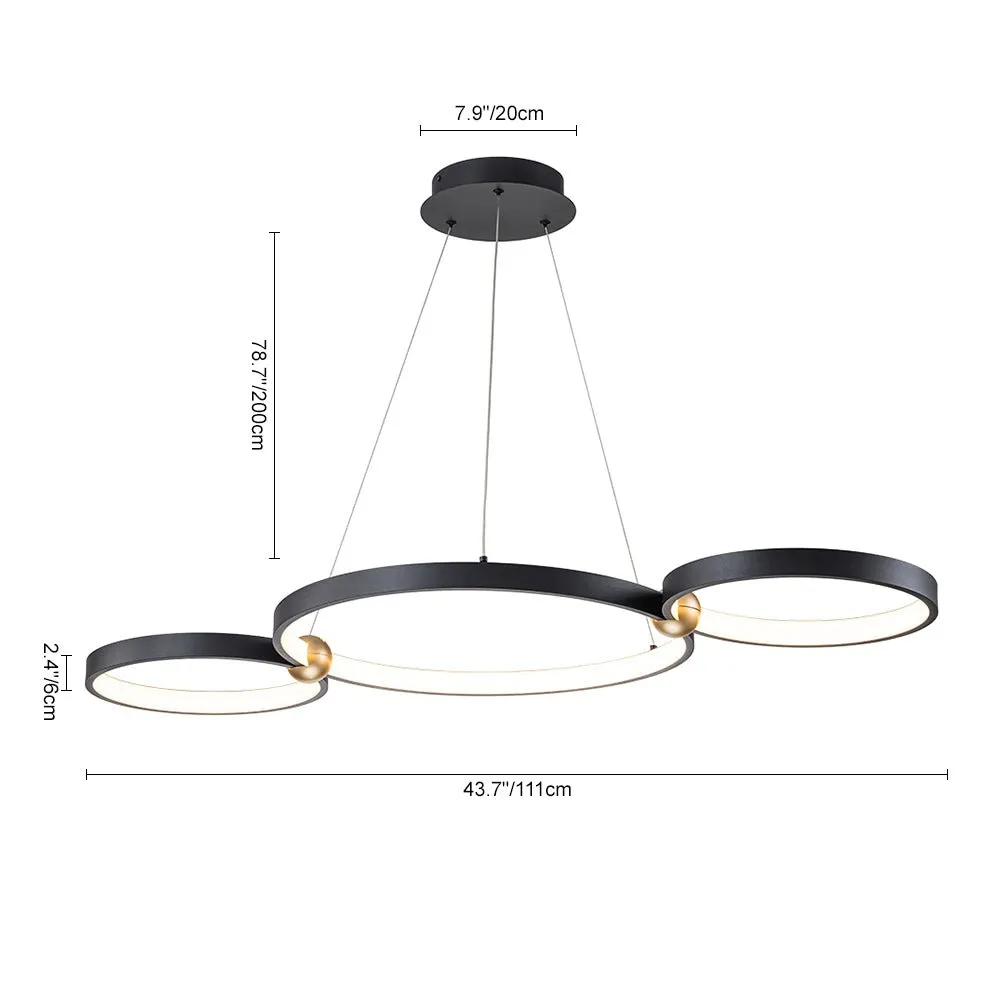 Modern 3-Rings LED Dimmable Linear Chandelier