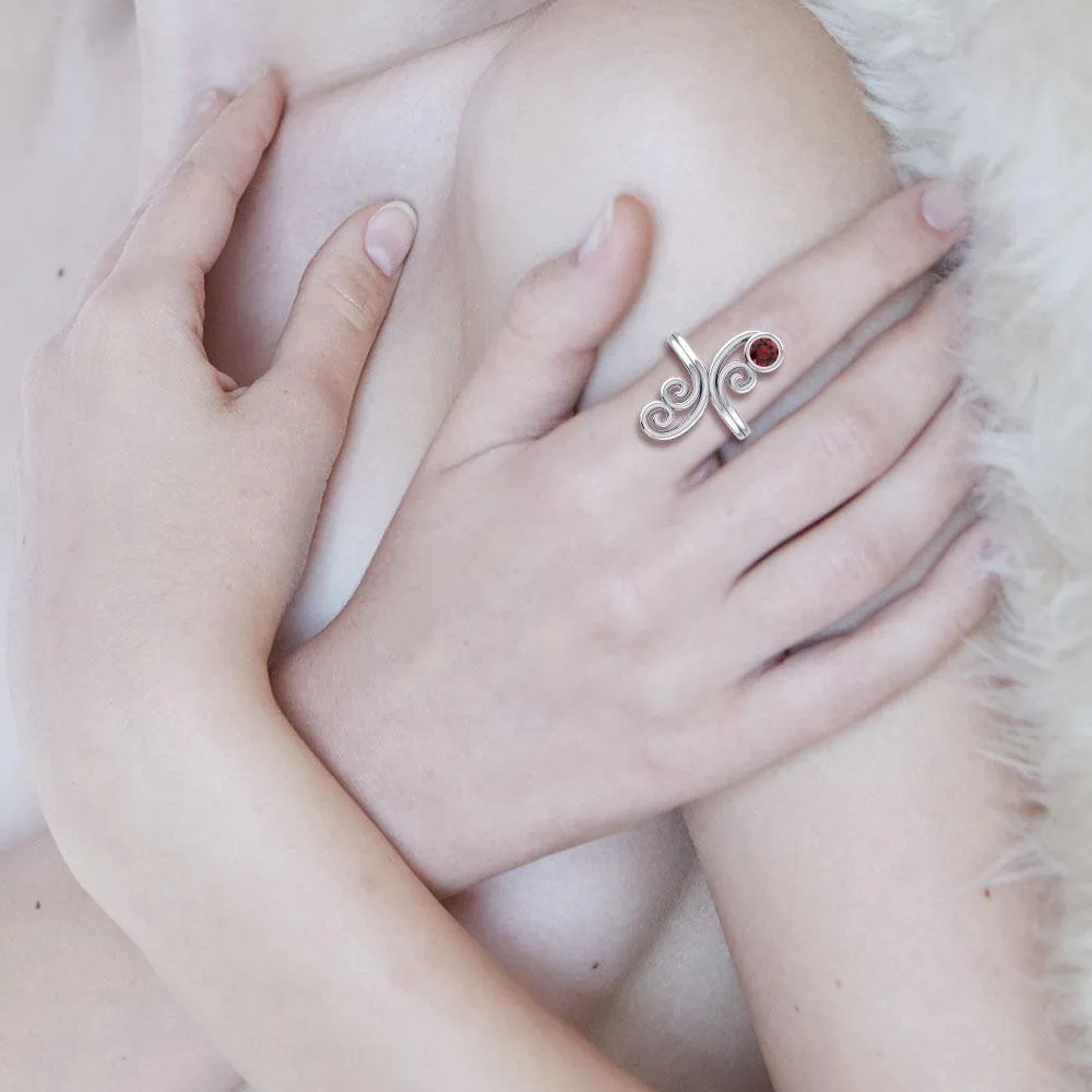 Modern Abstract Silver Ring with Round Gemstone TRI1922