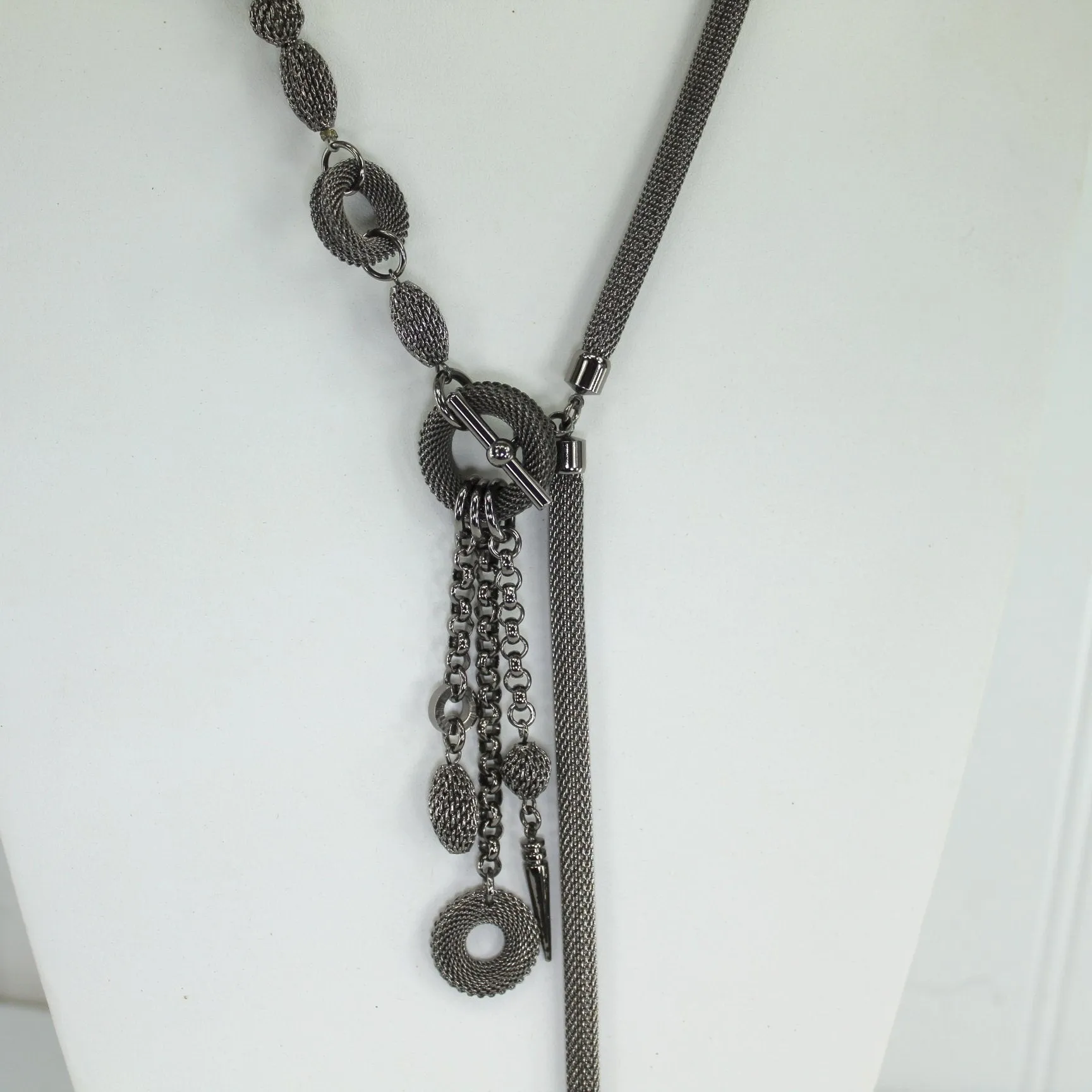 Modern Design Mesh Wrap Necklace Dangle Rings Beads
