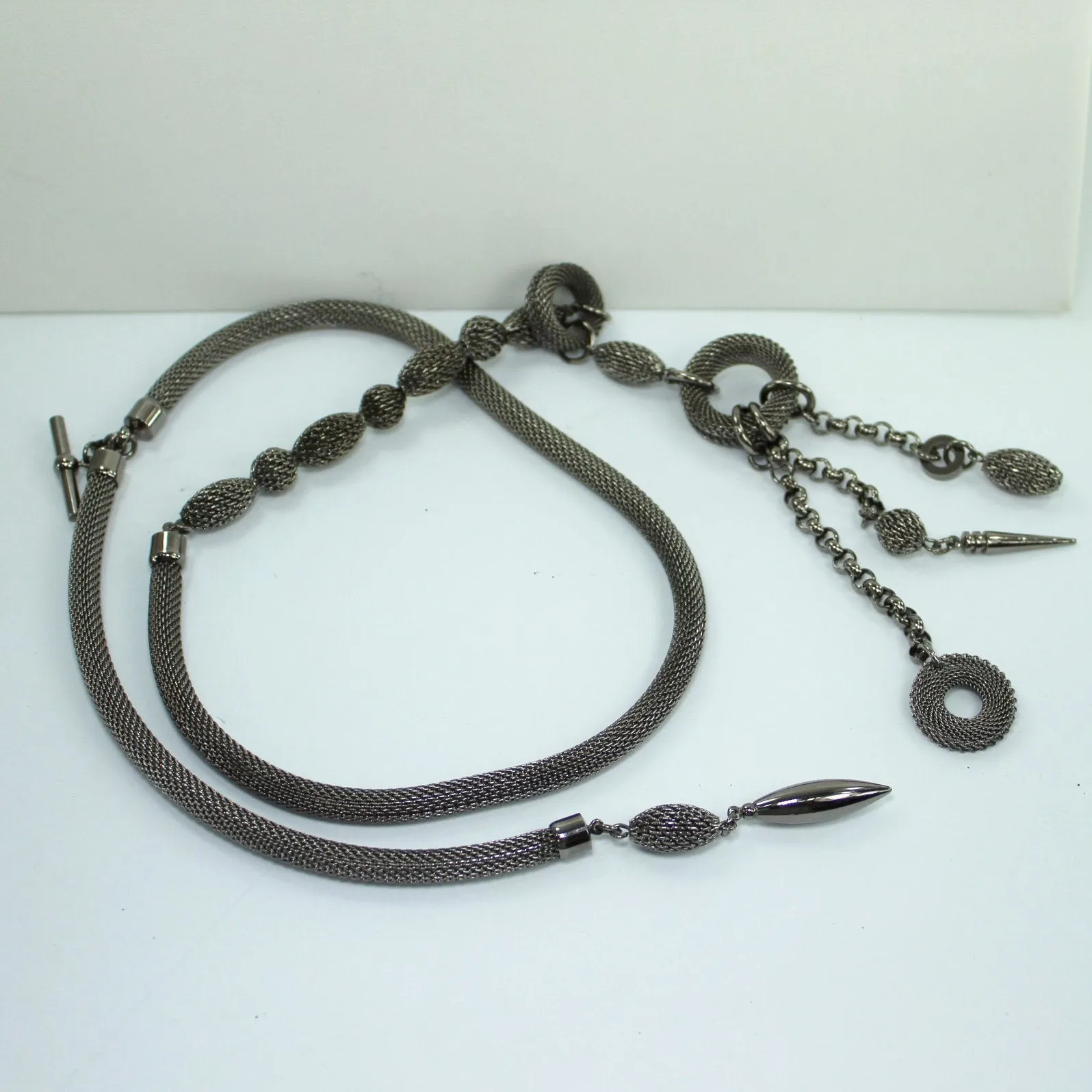 Modern Design Mesh Wrap Necklace Dangle Rings Beads