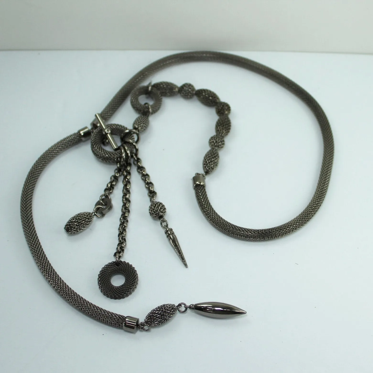 Modern Design Mesh Wrap Necklace Dangle Rings Beads