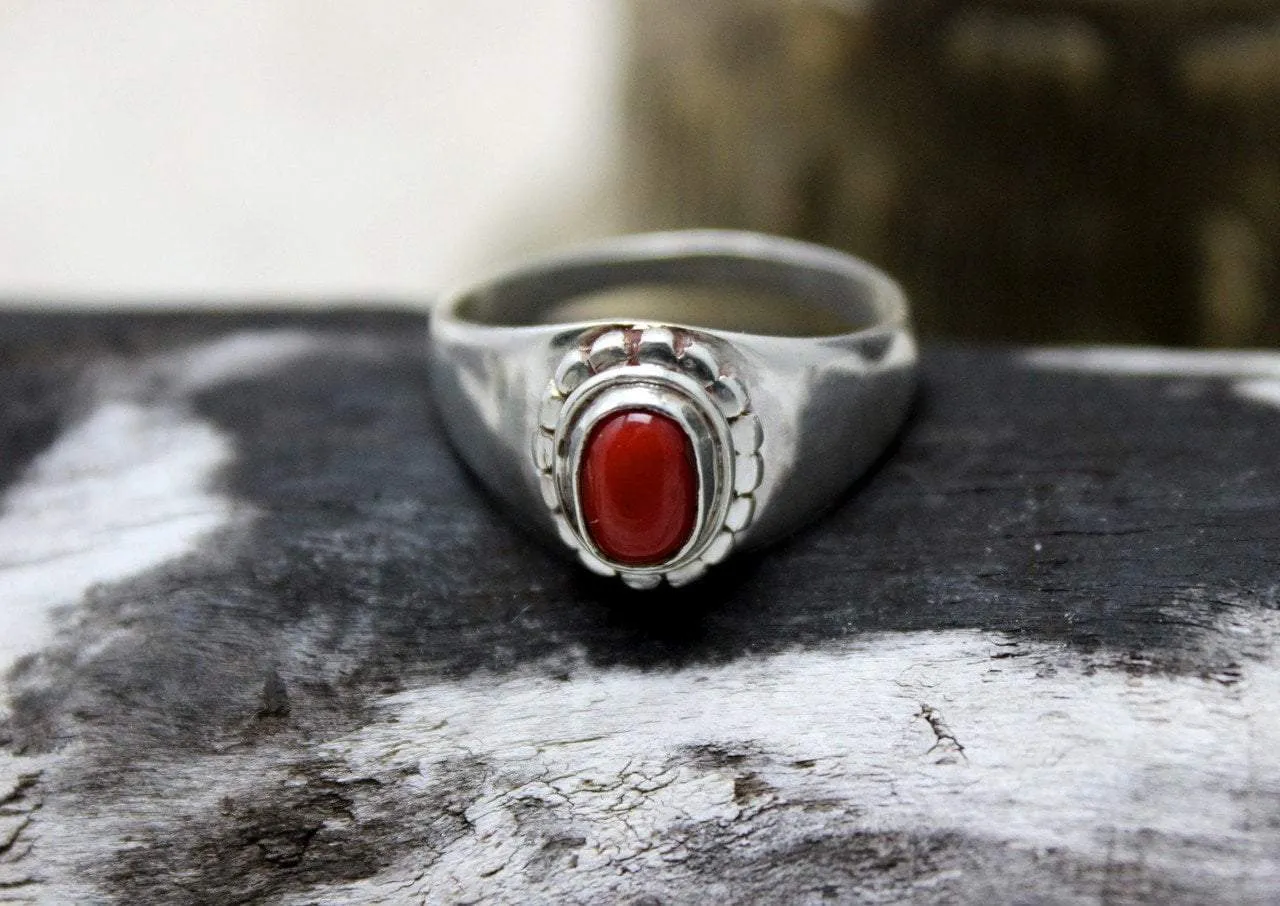 Modern Oval Coral Ring