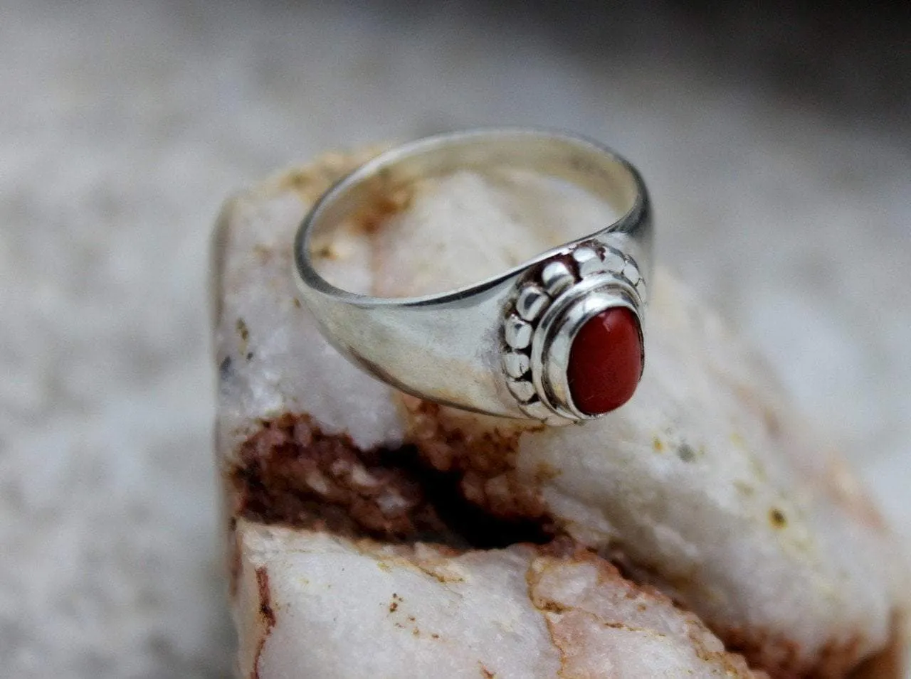 Modern Oval Coral Ring