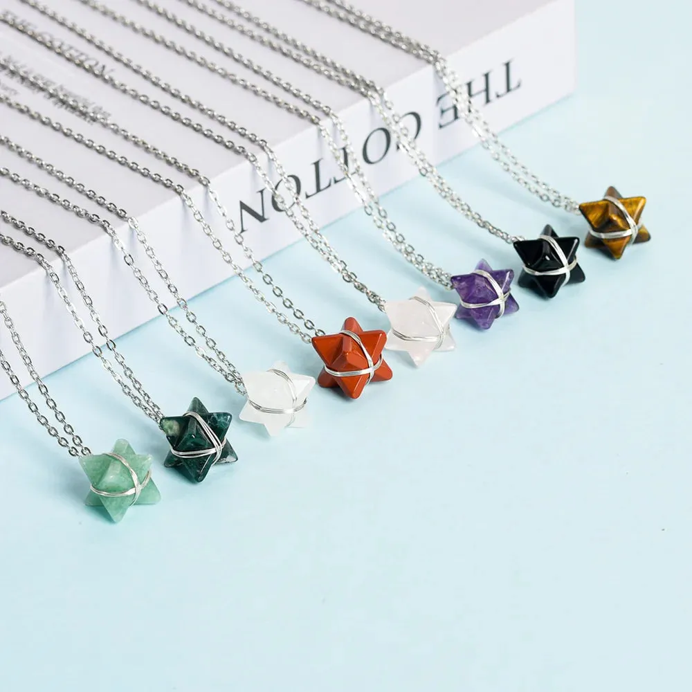 Moss Agate Merkaba Crystal Necklace - Balance & Abundance