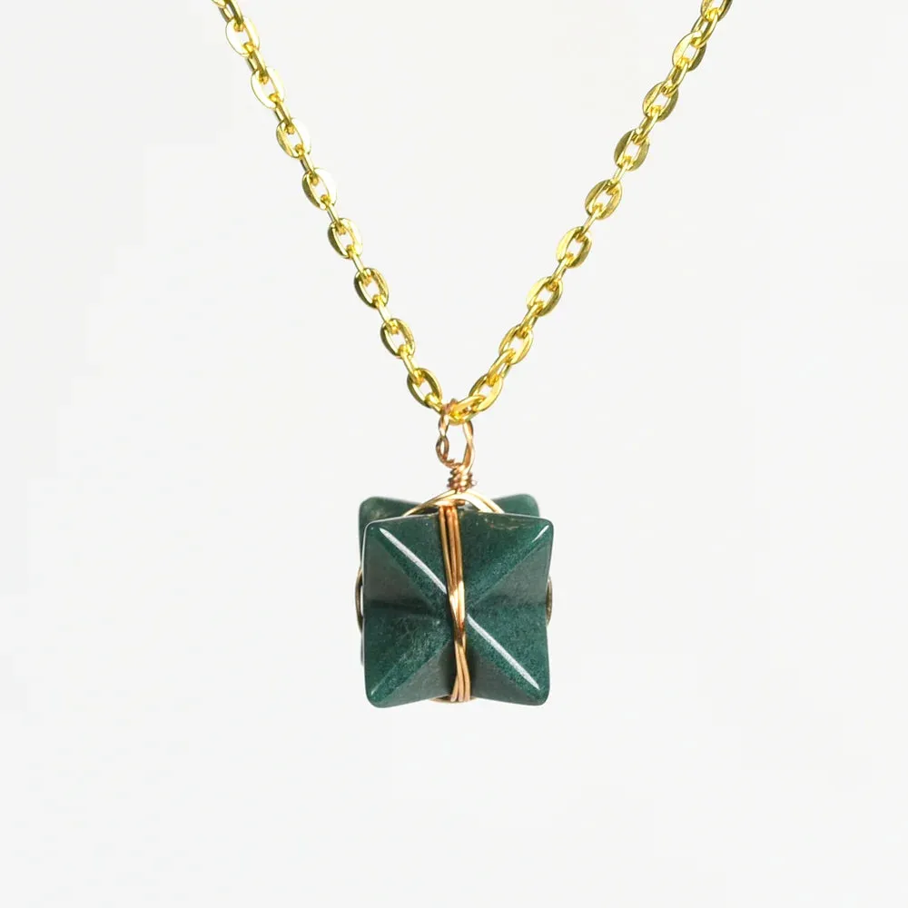 Moss Agate Merkaba Crystal Necklace - Balance & Abundance