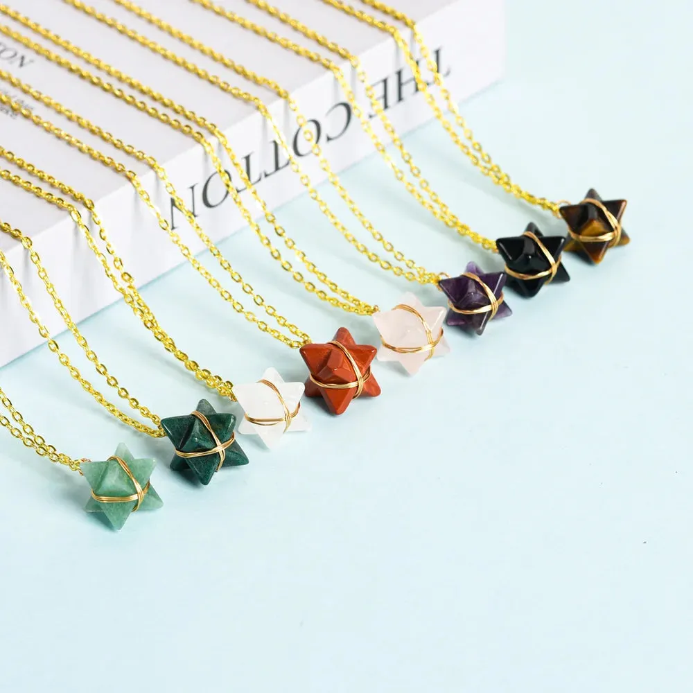 Moss Agate Merkaba Crystal Necklace - Balance & Abundance