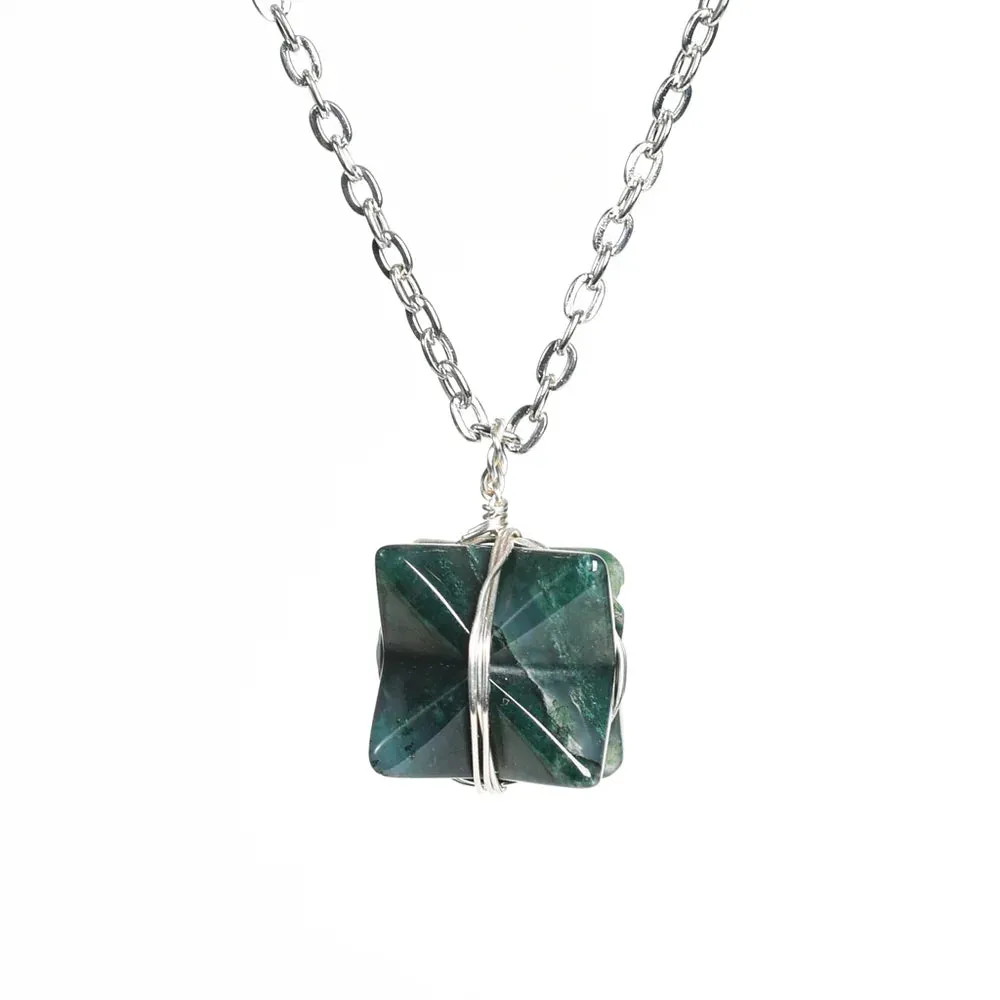Moss Agate Merkaba Crystal Necklace - Balance & Abundance