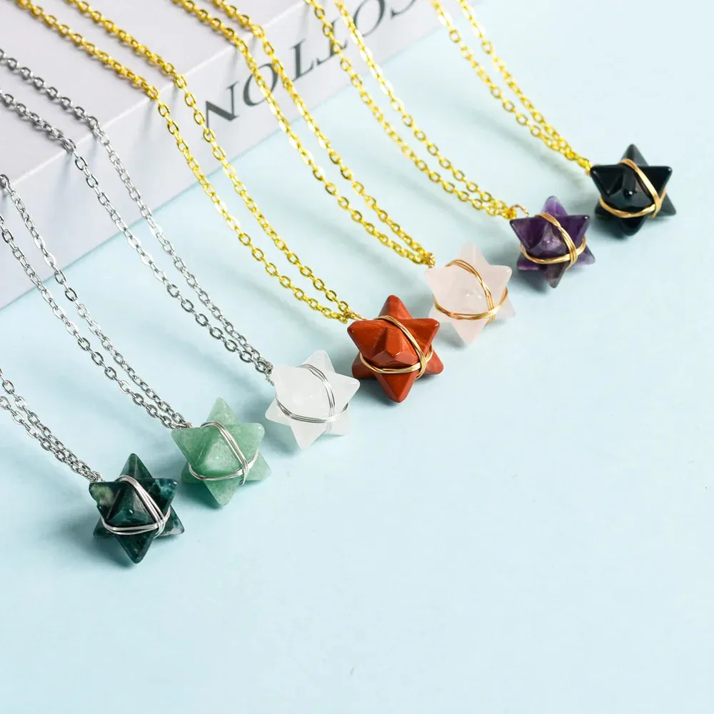 Moss Agate Merkaba Crystal Necklace - Balance & Abundance