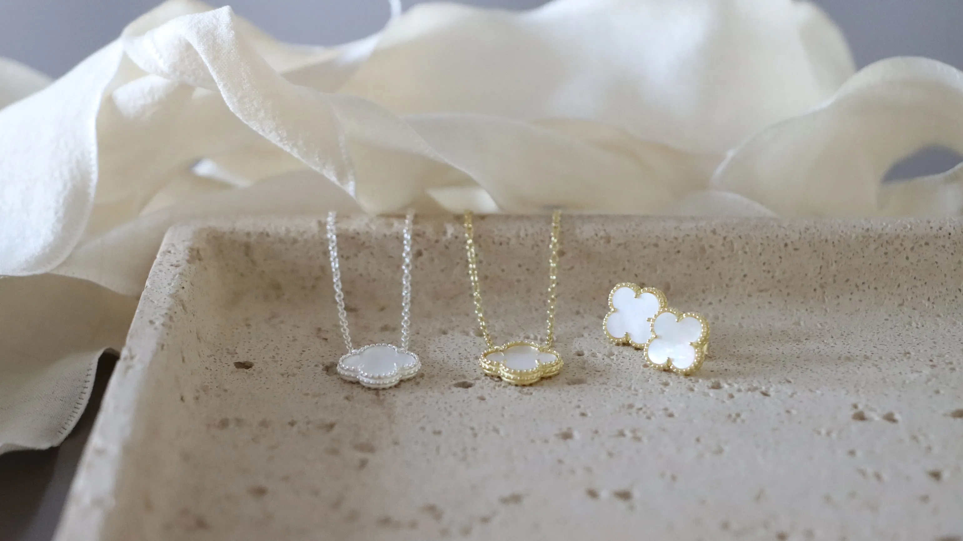 Mother of Pearl Clover Earrings in Gold