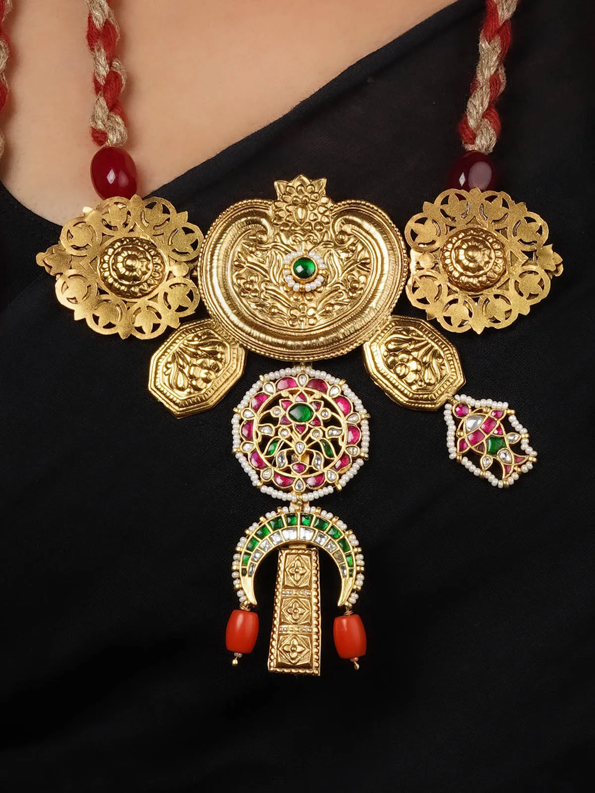 Multicolor Gold Plated Mishr Tribal Necklace - MR-N83M
