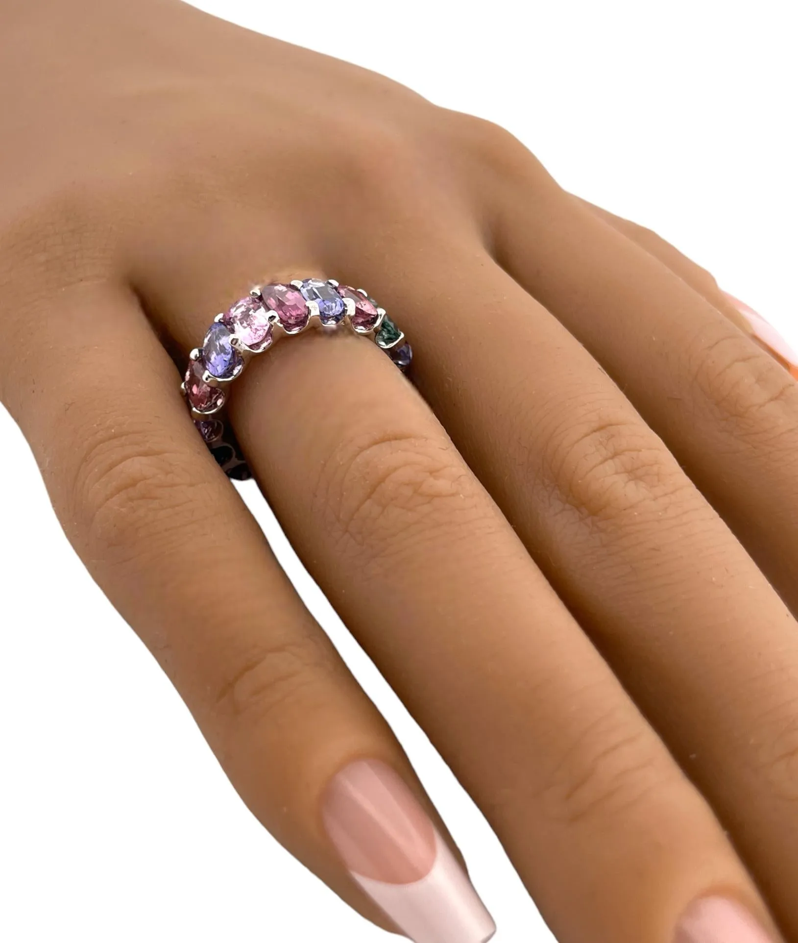 Multicolored Natural No Heat Sapphires Platinum Ring