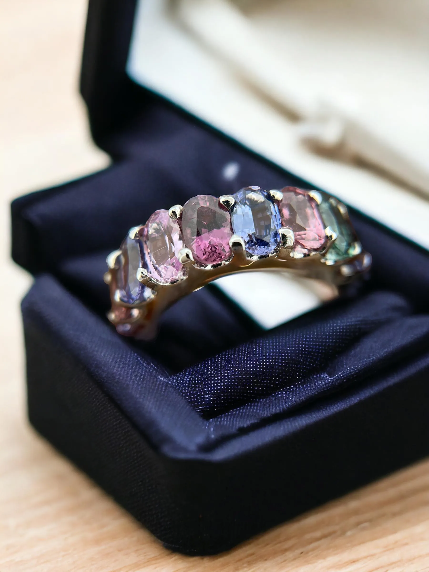 Multicolored Natural No Heat Sapphires Platinum Ring