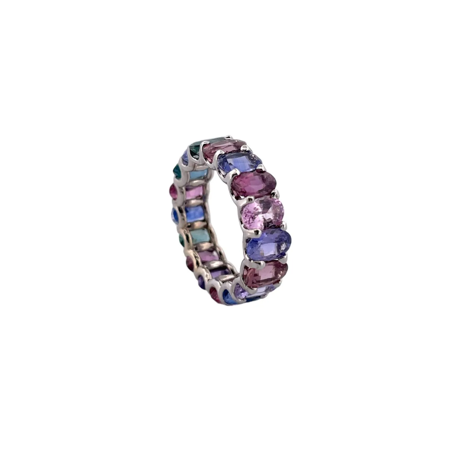 Multicolored Natural No Heat Sapphires Platinum Ring