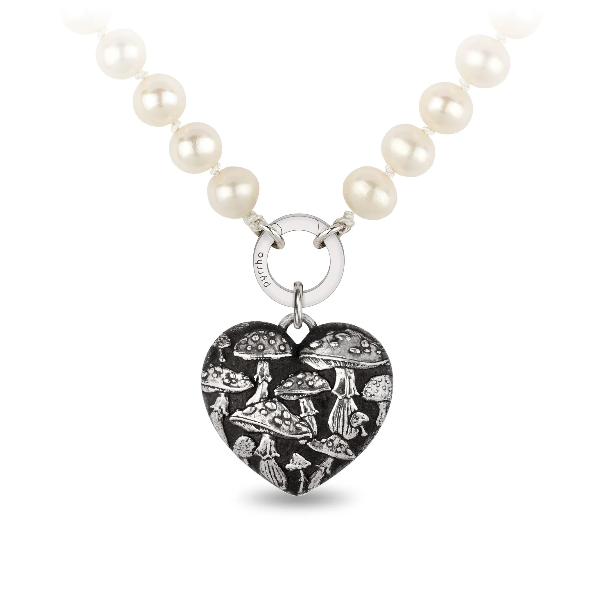 Mushroom Large Puffed Heart Knotted Freshwater Pearl Necklace