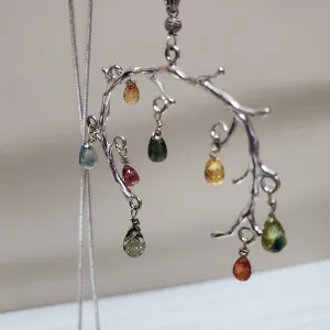 Natural Faceted Multicolor Sapphire and Sterling Silver tree branch necklace