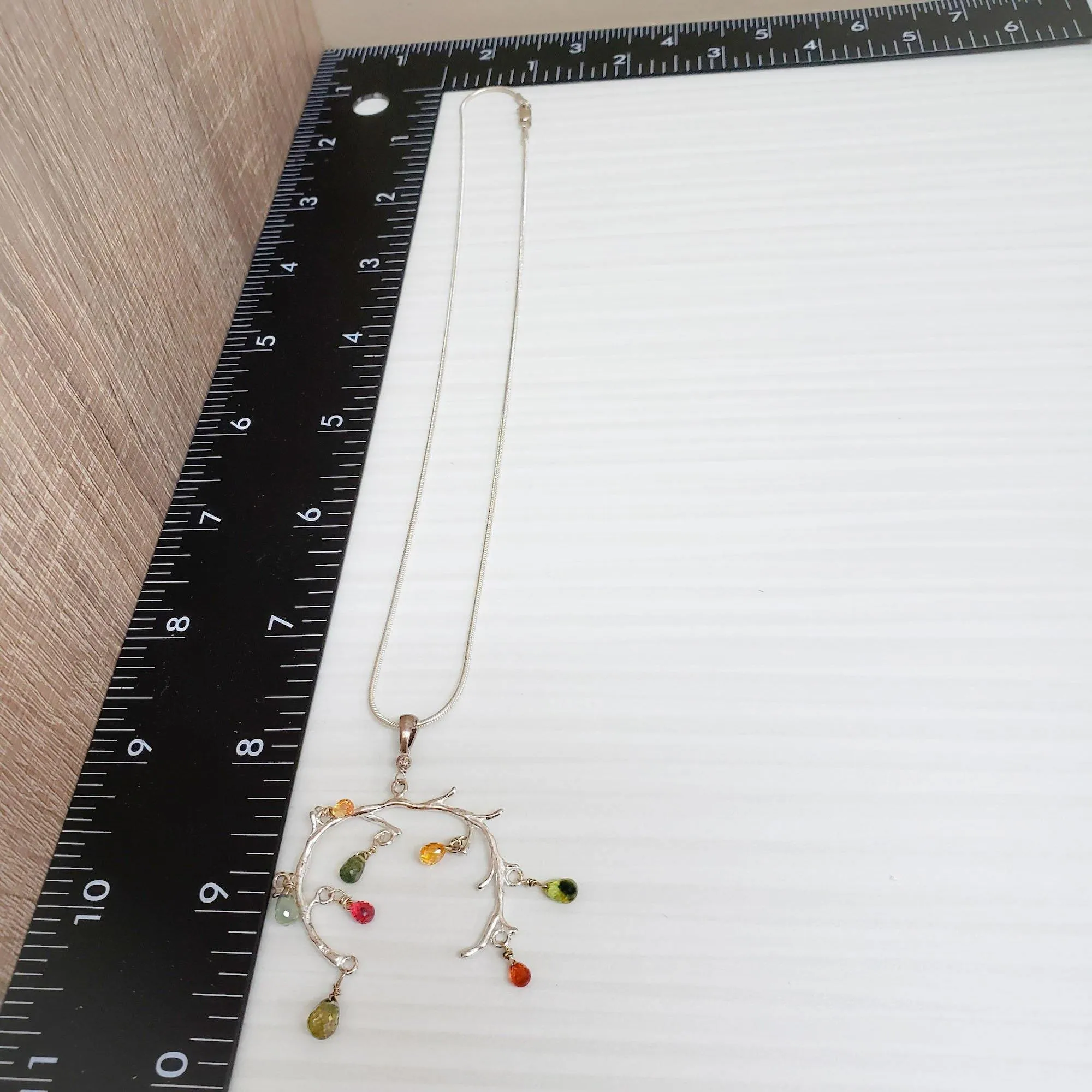 Natural Faceted Multicolor Sapphire and Sterling Silver tree branch necklace
