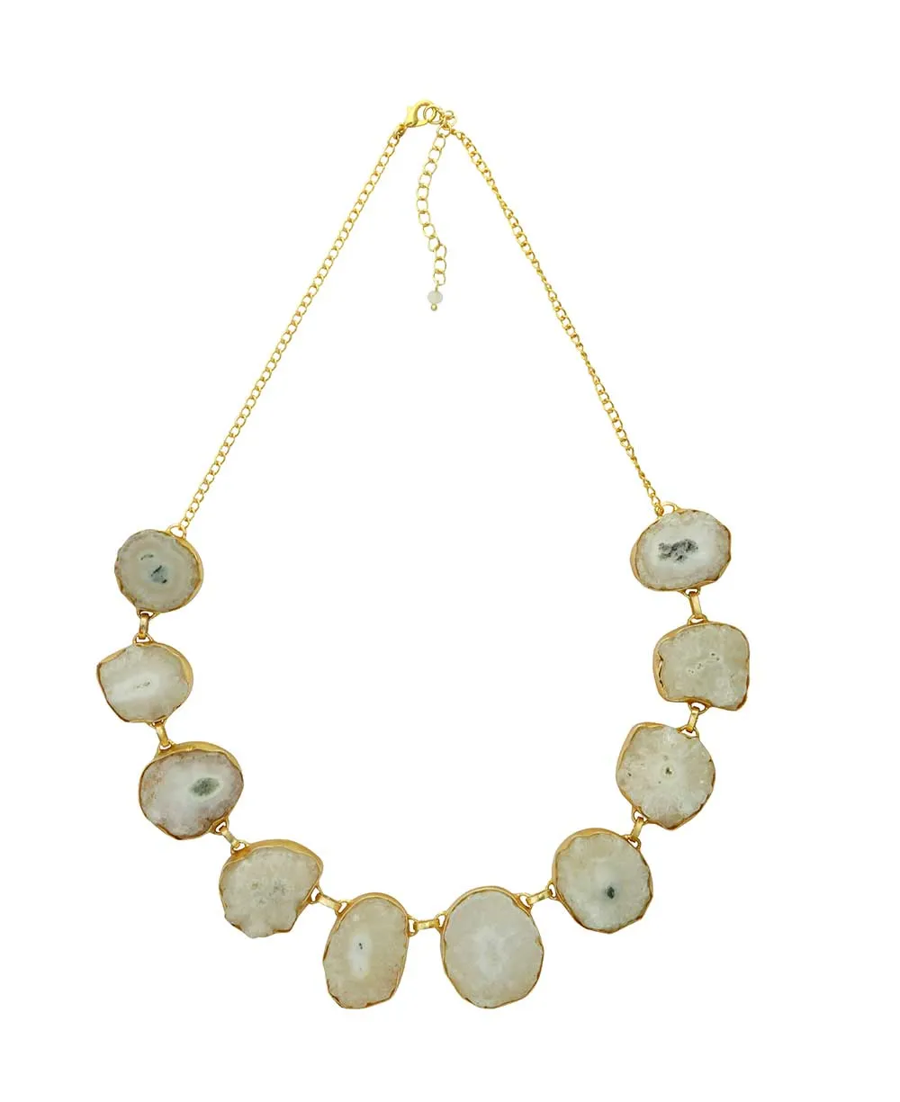 Natural White Agate Statement Necklace with Gold-Plated Brass