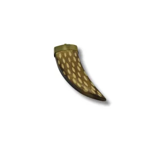 Notched Brown Flat Tusk/Claw Shaped Natural Carved Wood Pendant with Smooth Gold Cap