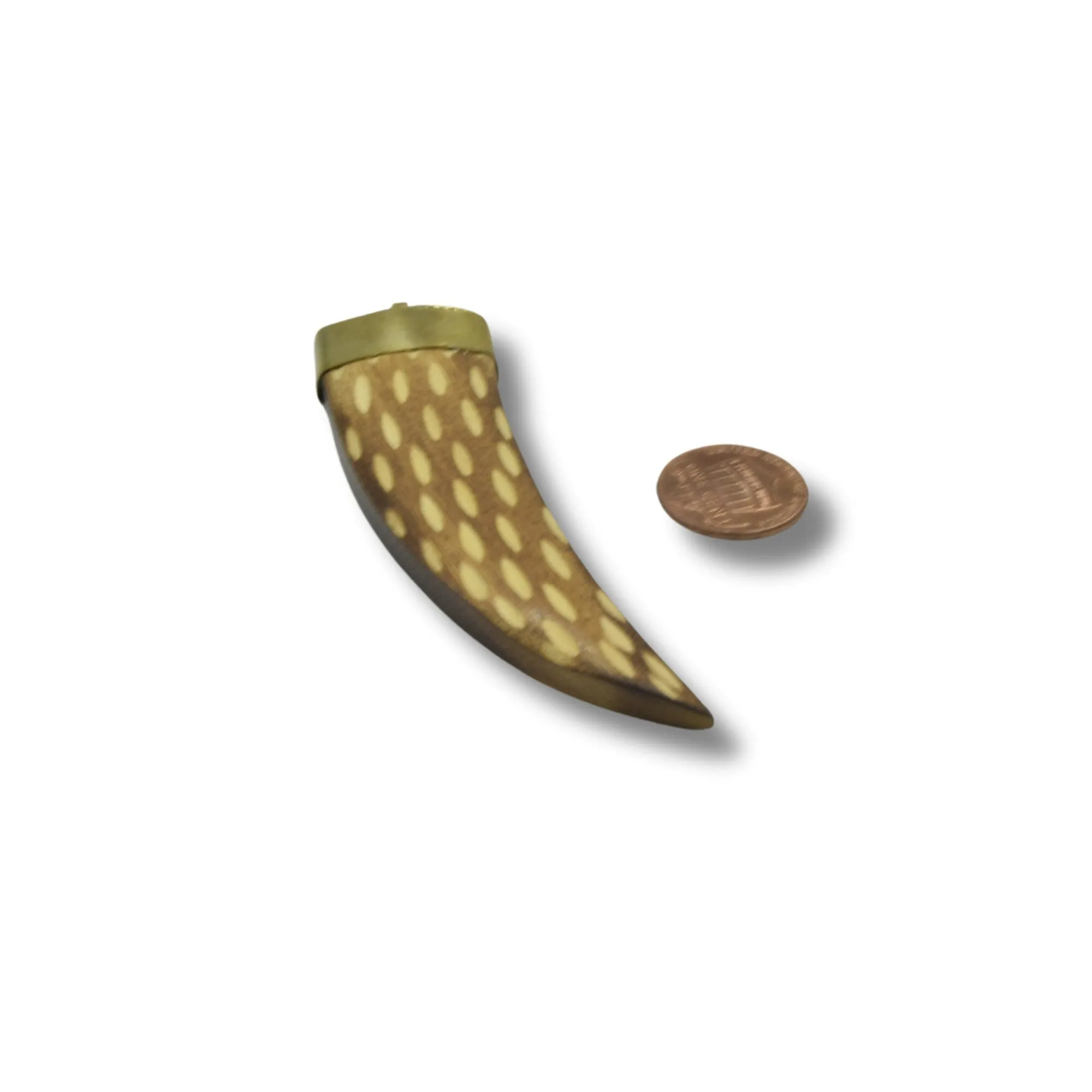 Notched Brown Flat Tusk/Claw Shaped Natural Carved Wood Pendant with Smooth Gold Cap