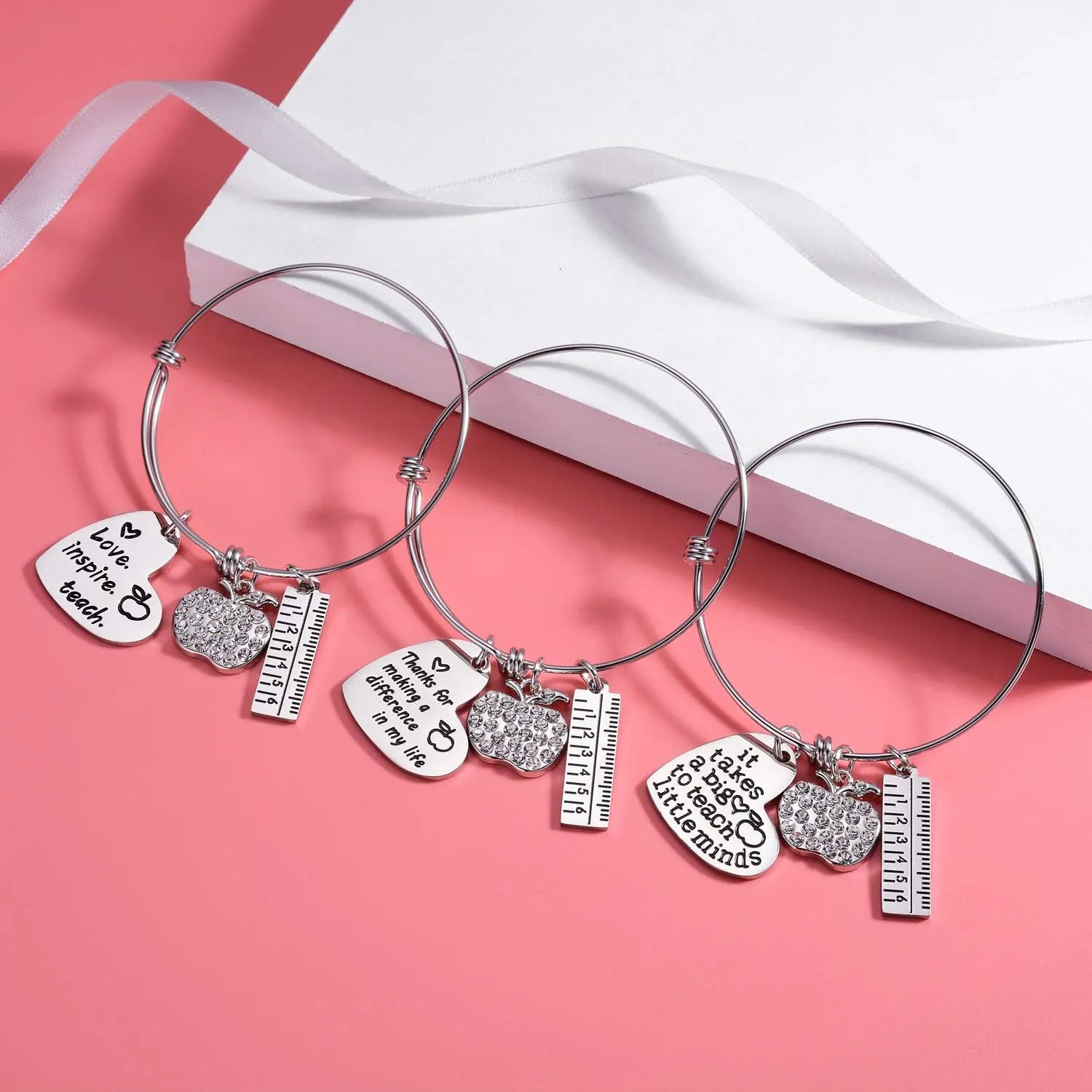 Nzztont Pack Of 3 Teacher Bangles Gifts For Teacher Open School Gifts For Teachers Thank You Bangle Bracelets