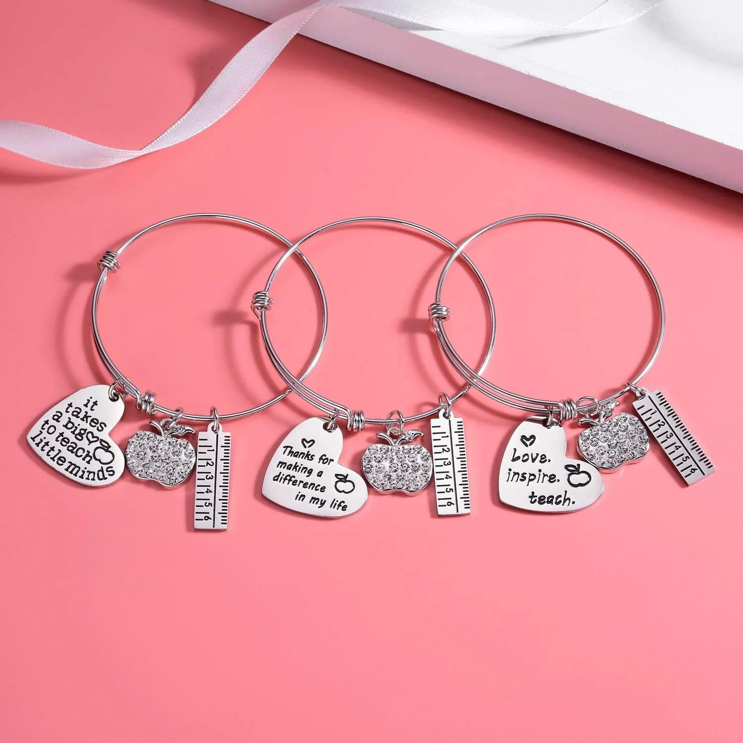 Nzztont Pack Of 3 Teacher Bangles Gifts For Teacher Open School Gifts For Teachers Thank You Bangle Bracelets
