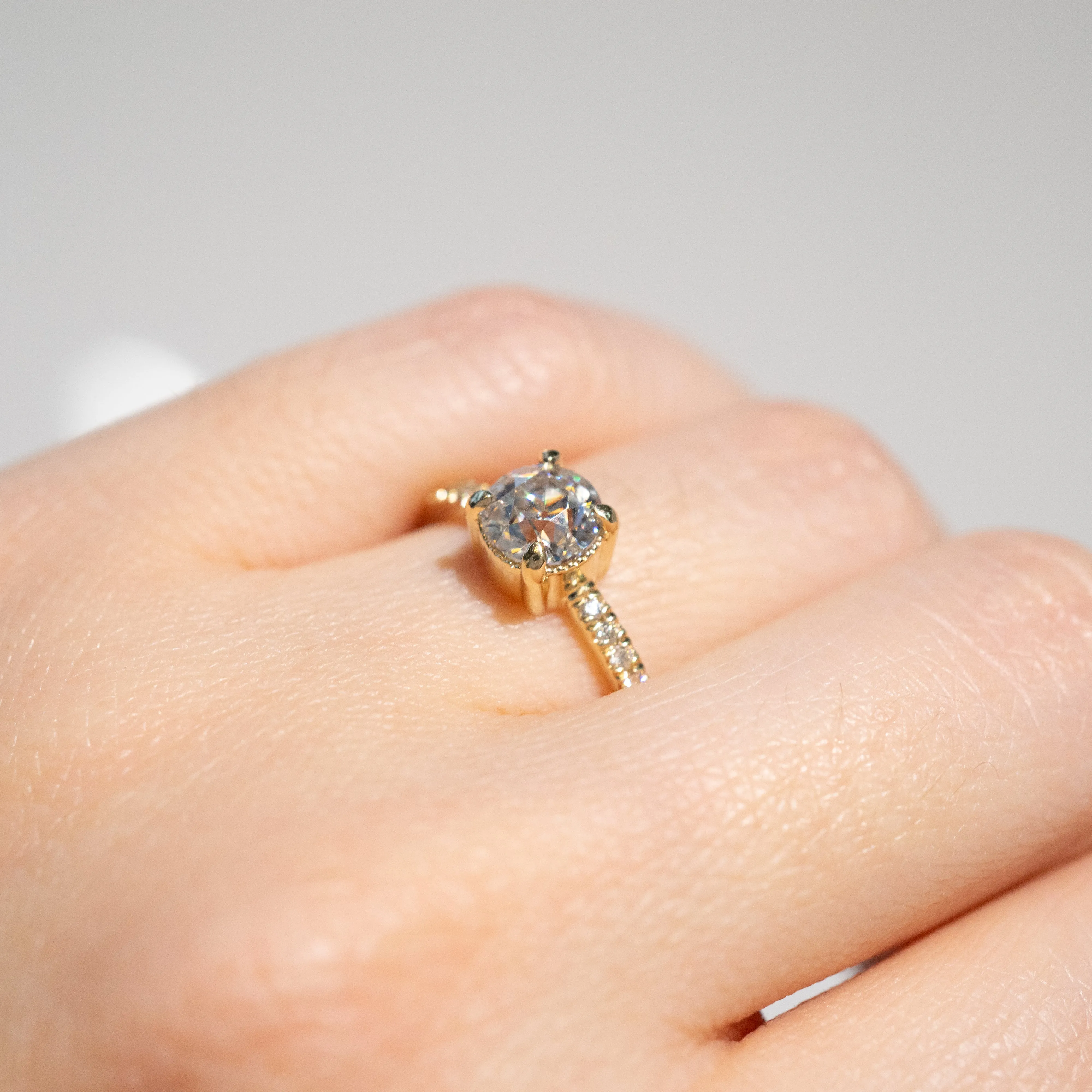 Oak Pavé Solitaire Ring | Moissanite   Lab Diamonds in 14k Yellow Gold