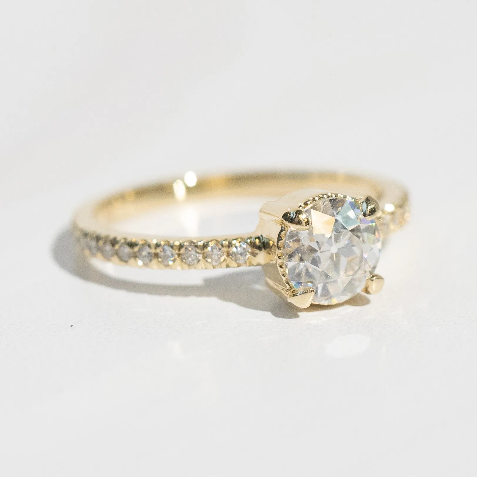 Oak Pavé Solitaire Ring | Moissanite   Lab Diamonds in 14k Yellow Gold