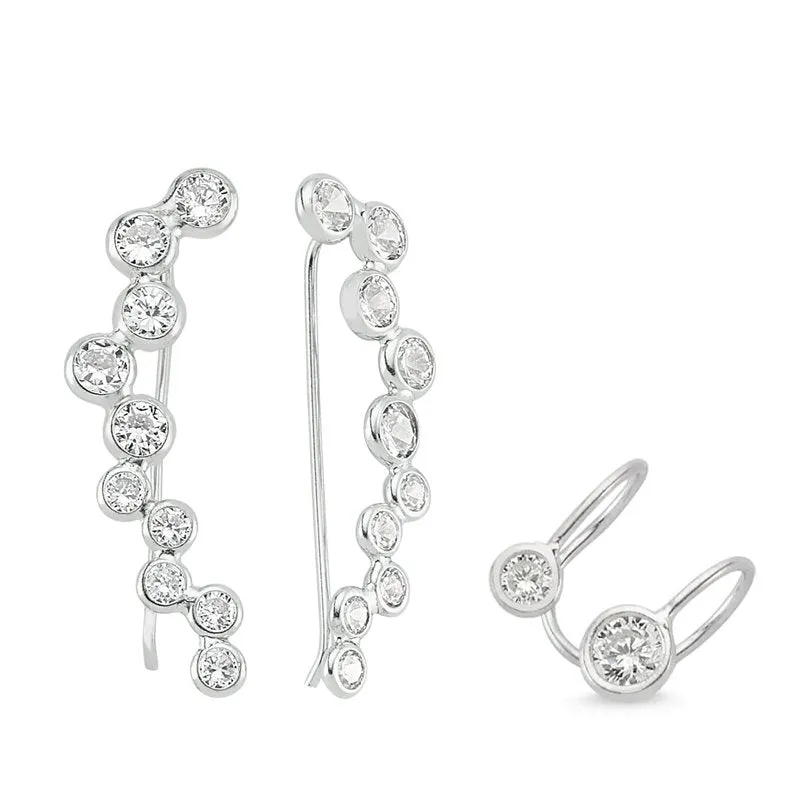 Olivia Dainty Simple Ear Cuff Silver Earrings Set