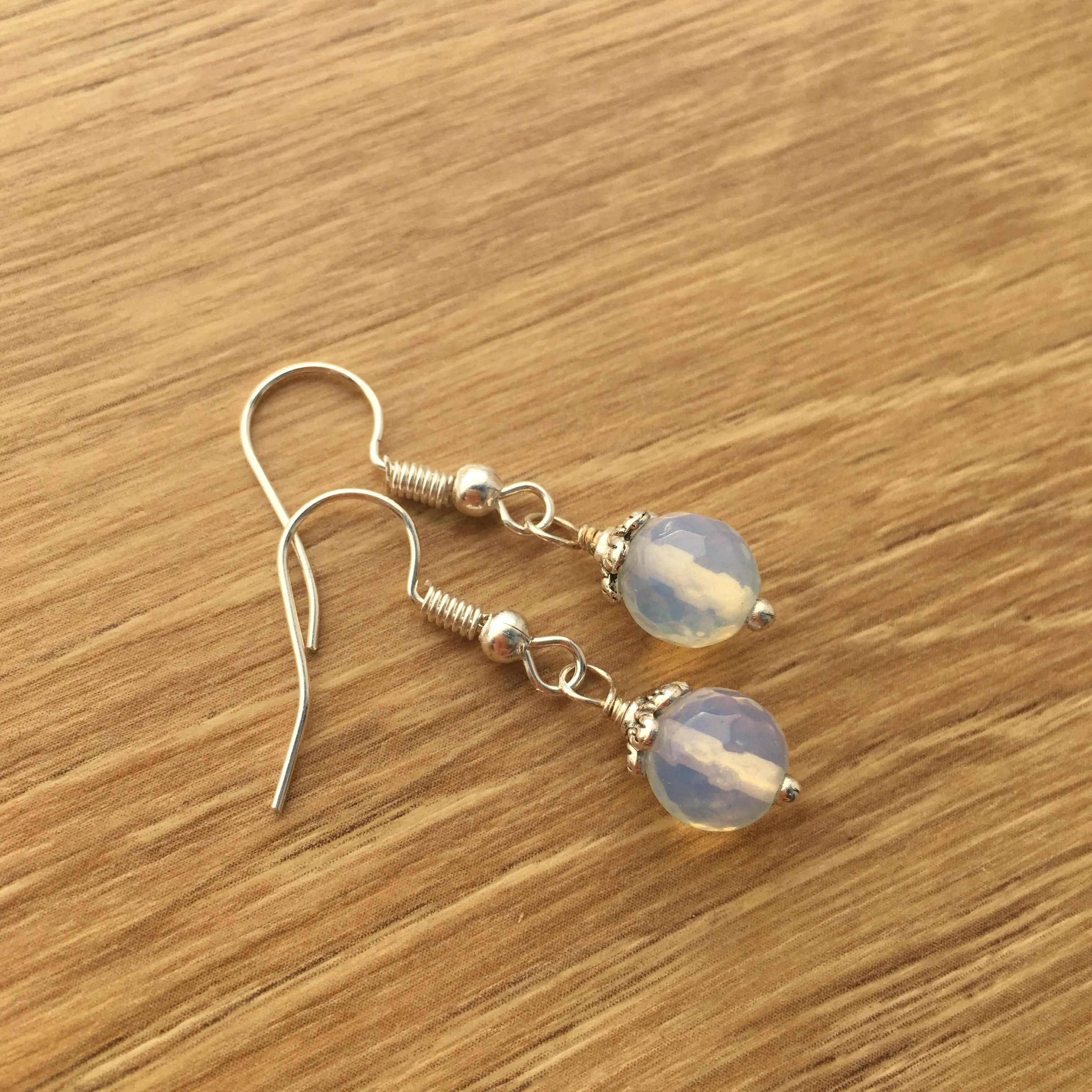 Opalite Simple Drop Earrings - White Drop Earrings