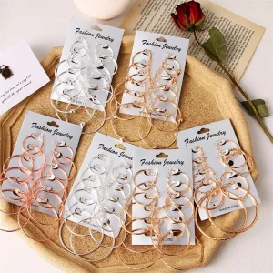 Oversize Gold Color Big Circle Hoop Earrings Set for Women Vintage Steampunk Ear Clip Wedding Party Jewelry Gift 2019 Wholesale