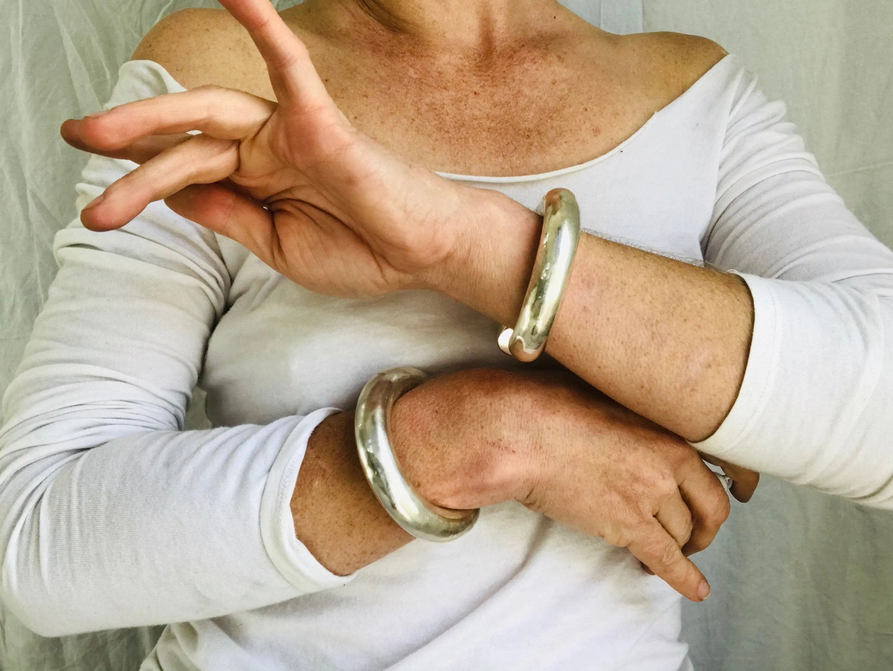 PAIR Karen  Silver Bangles.  Karen Hill Tribe of Thailand. Sterling silver