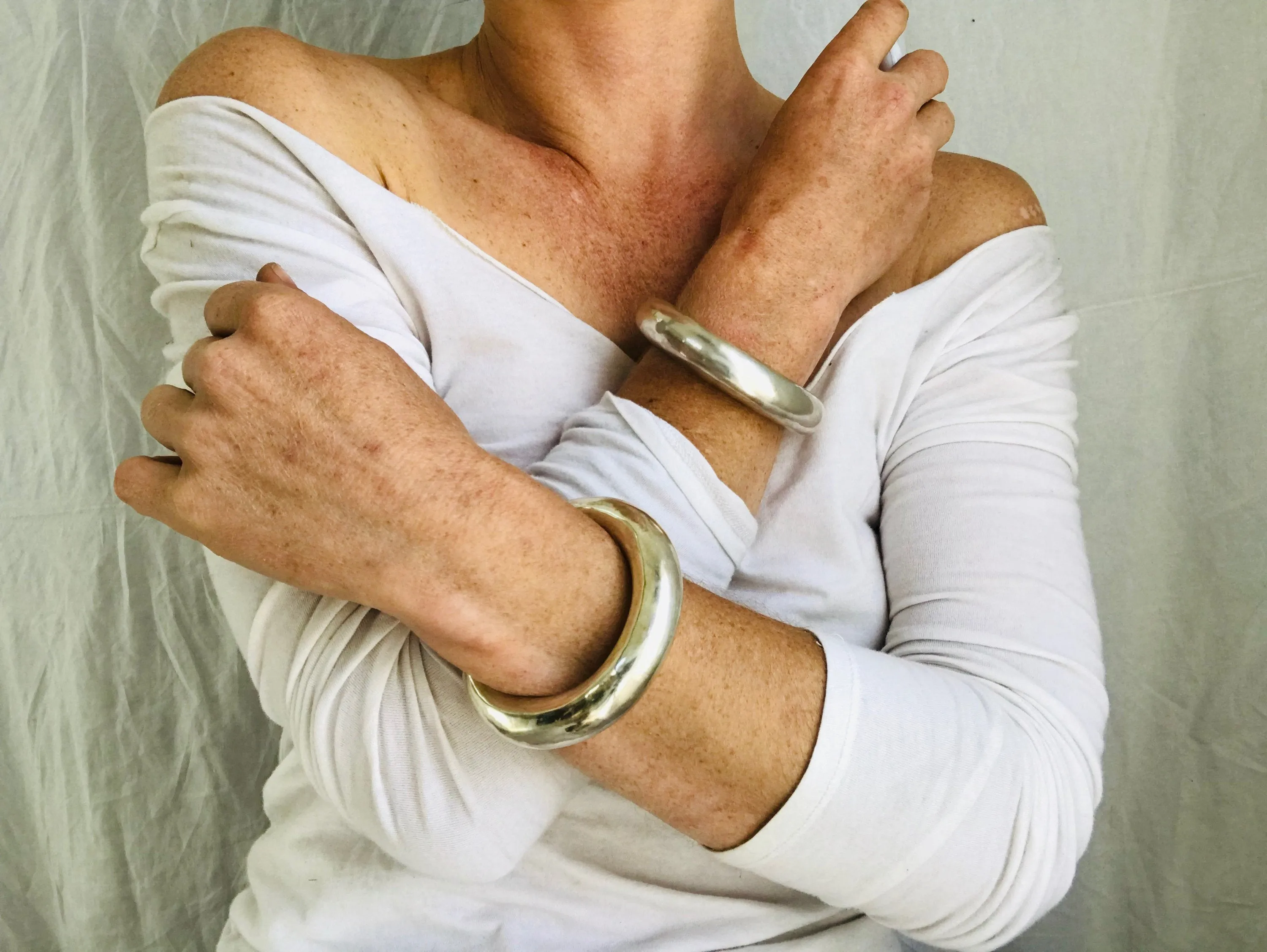 PAIR Karen  Silver Bangles.  Karen Hill Tribe of Thailand. Sterling silver