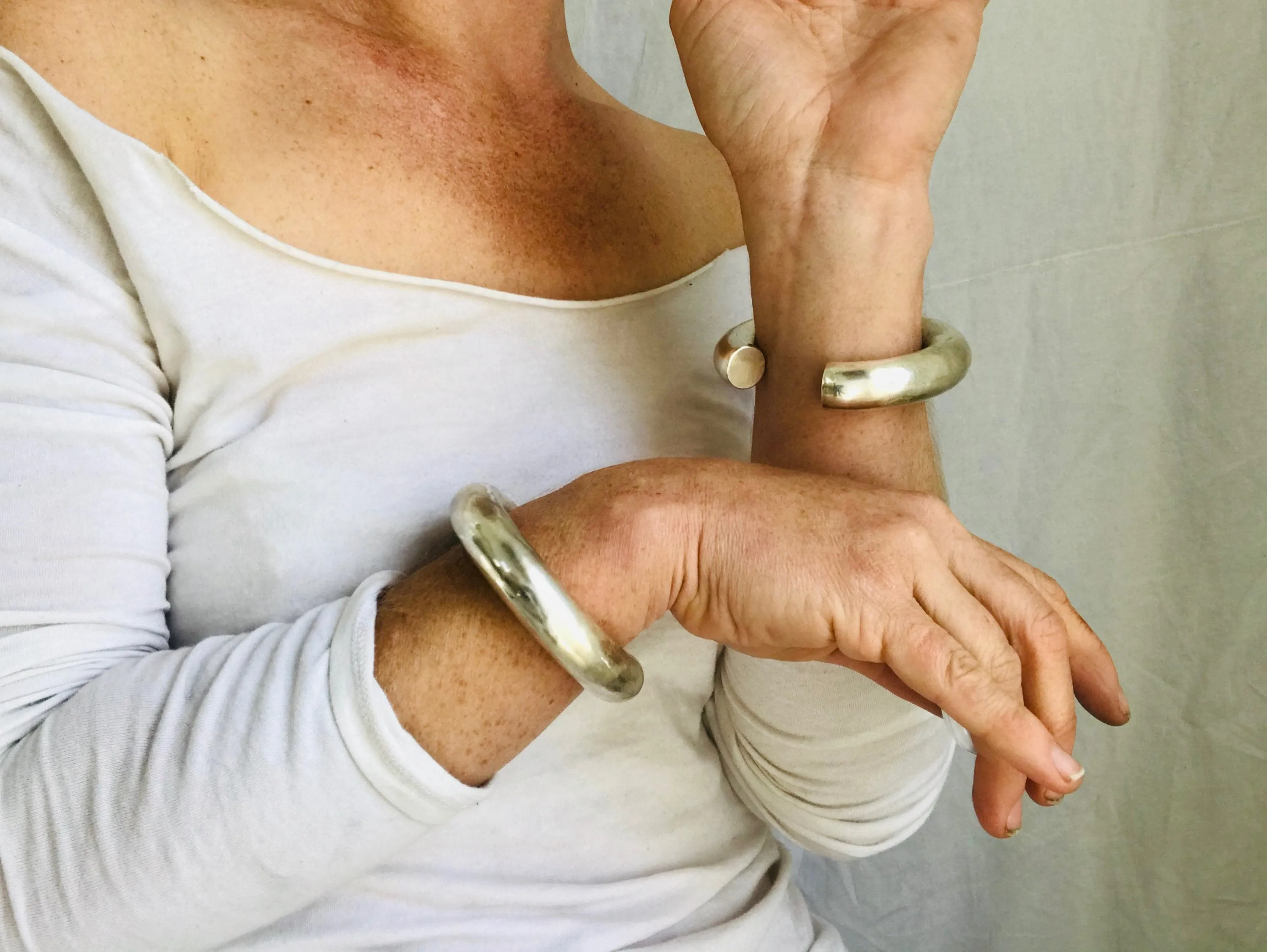 PAIR Karen  Silver Bangles.  Karen Hill Tribe of Thailand. Sterling silver