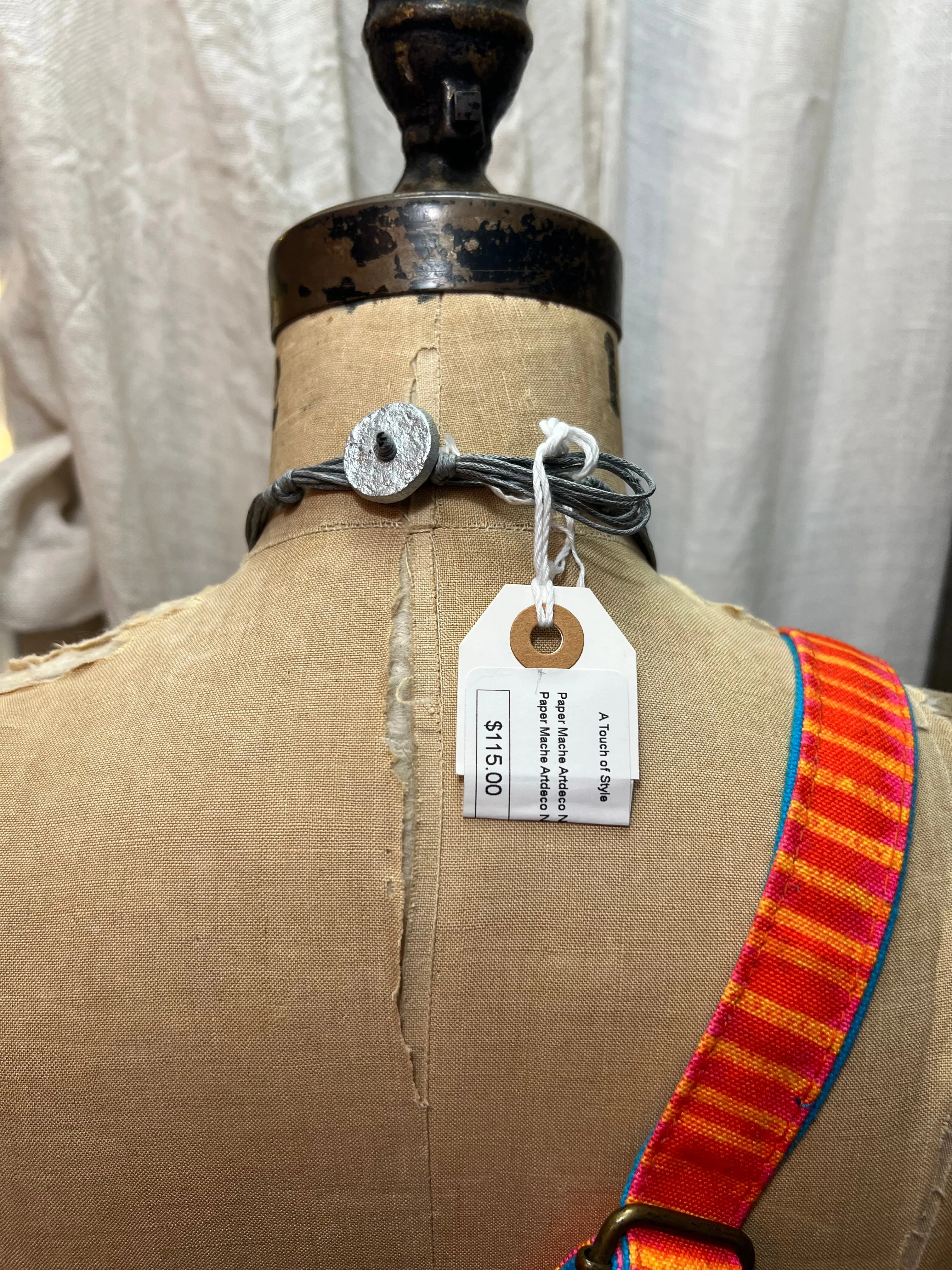 Paper Mache Artdeco Necklace-Metallic/silv.