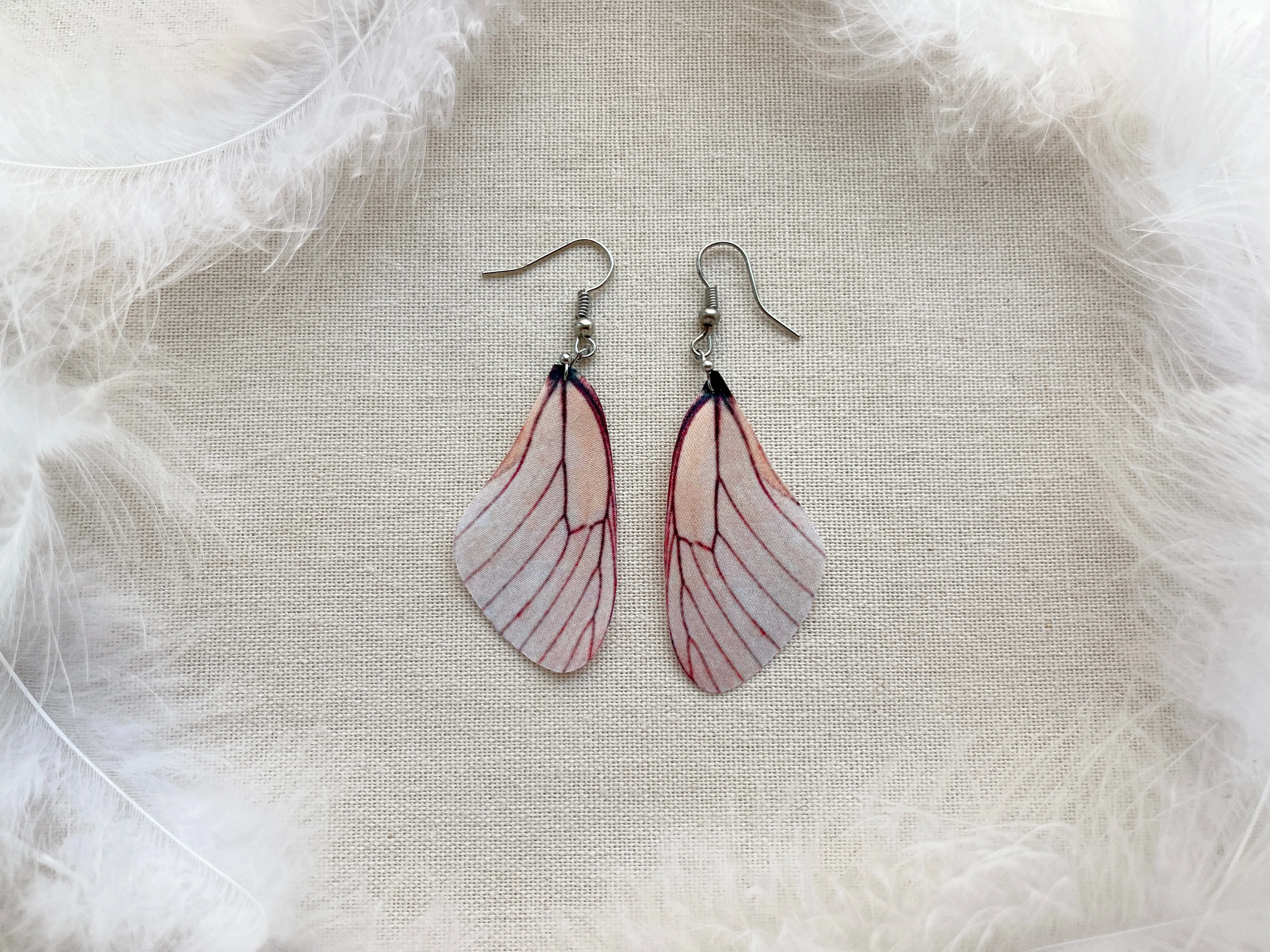 Pastel Pink Earrings with Faux Butterfly Wings Handmade of Silk Cute Gift For Anyone Who Love Butterflies