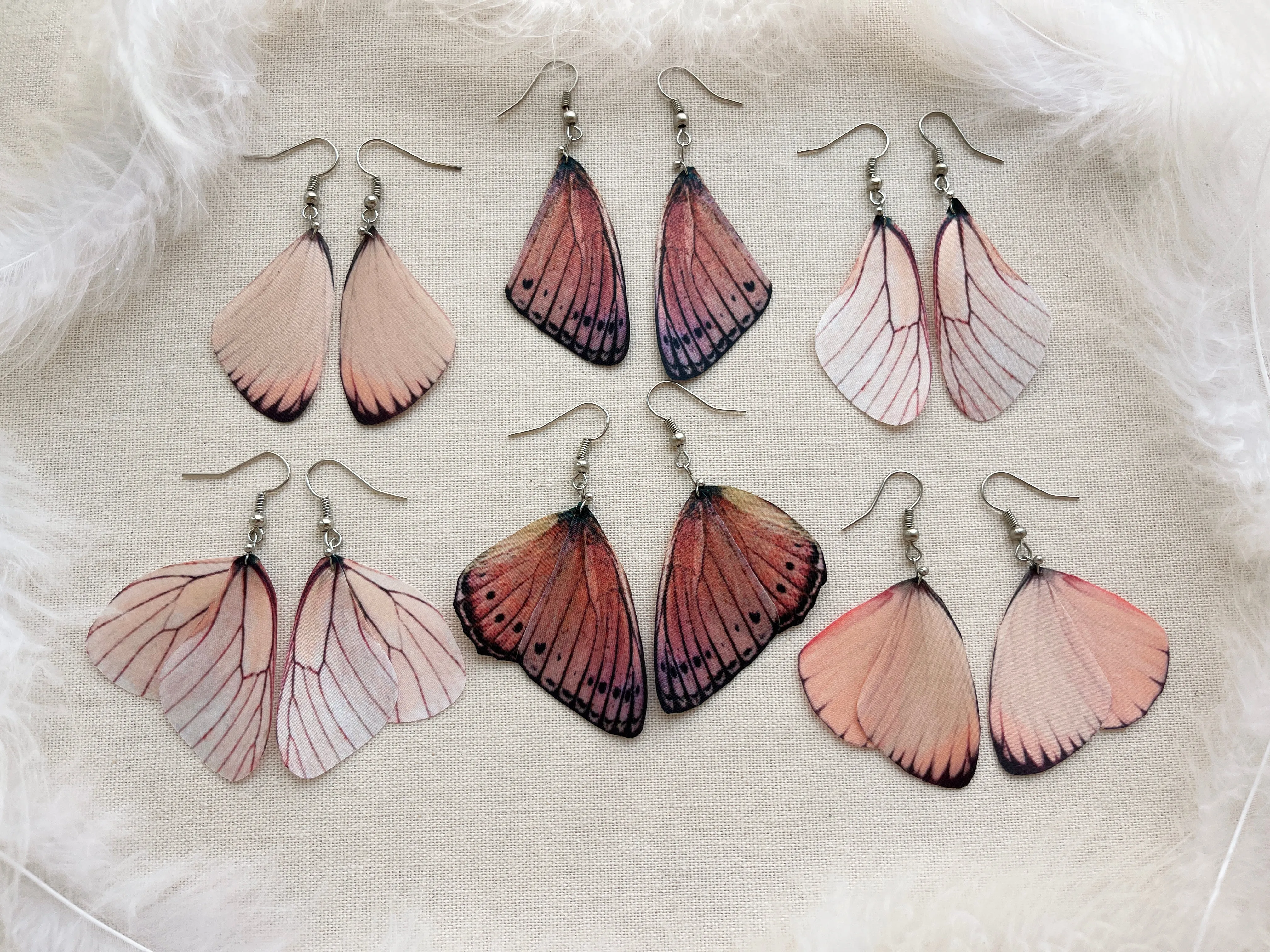 Pastel Pink Earrings with Faux Butterfly Wings Handmade of Silk Cute Gift For Anyone Who Love Butterflies