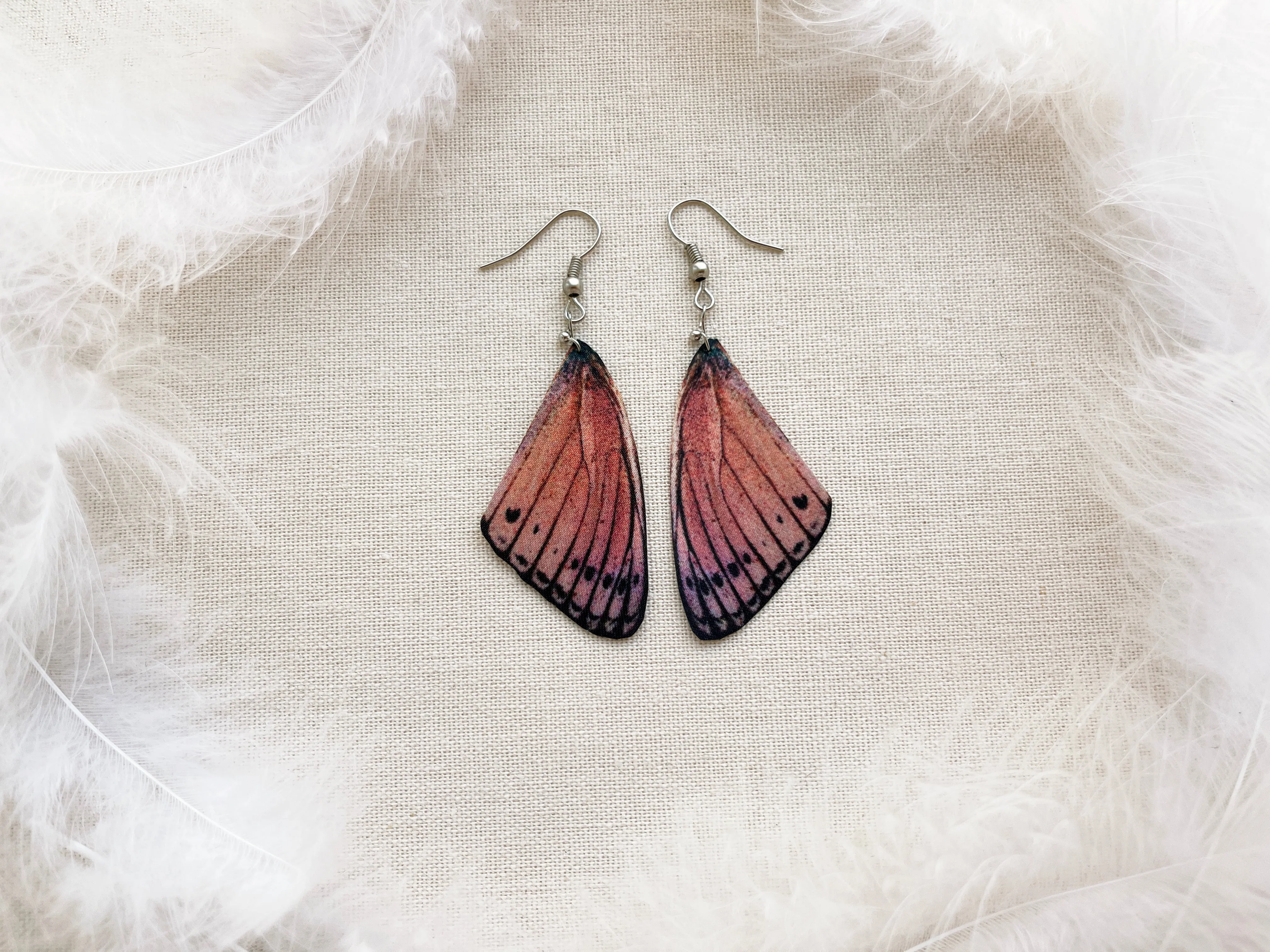 Pastel Pink Earrings with Faux Butterfly Wings Handmade of Silk Cute Gift For Anyone Who Love Butterflies