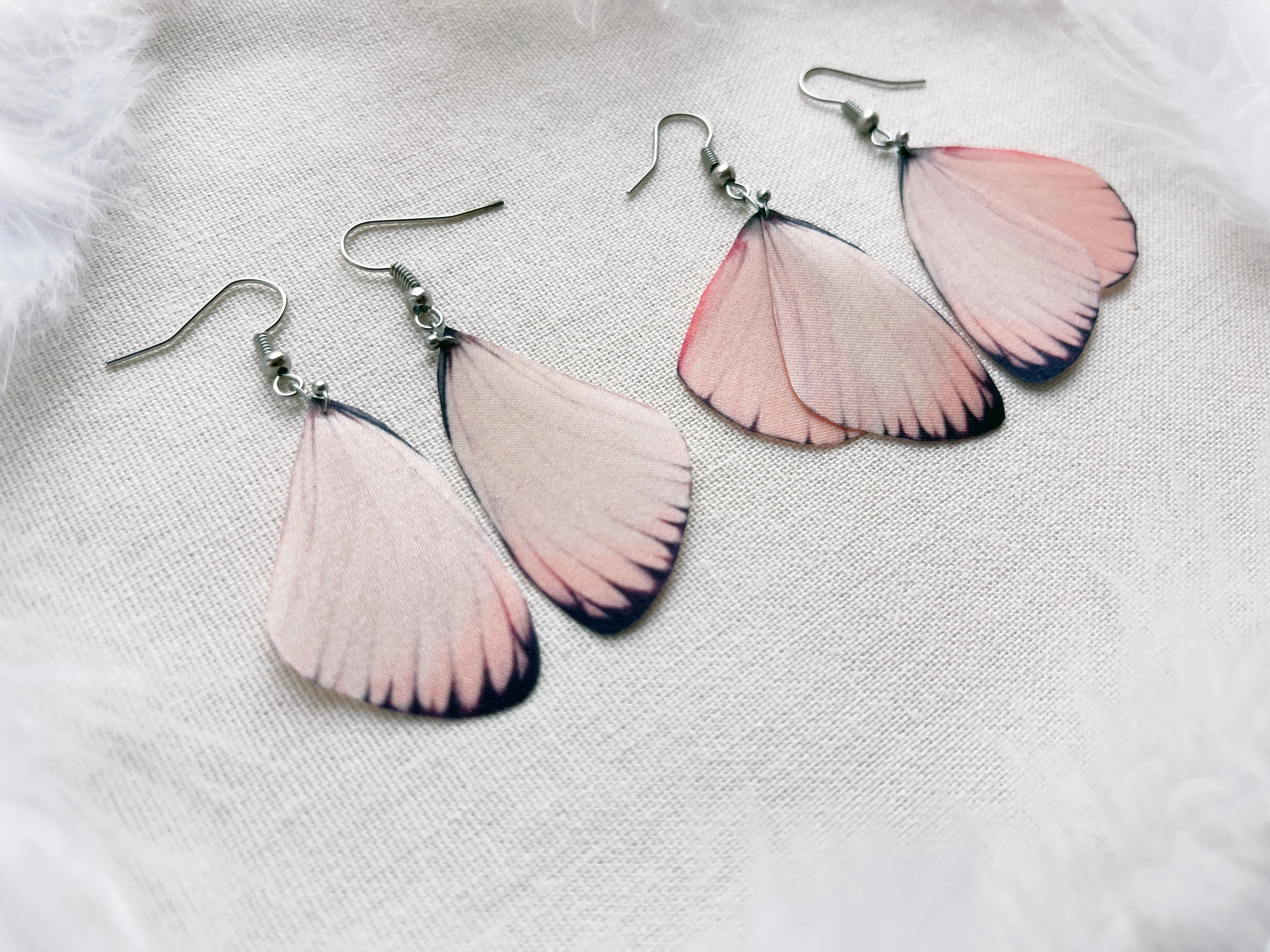 Pastel Pink Earrings with Faux Butterfly Wings Handmade of Silk Cute Gift For Anyone Who Love Butterflies