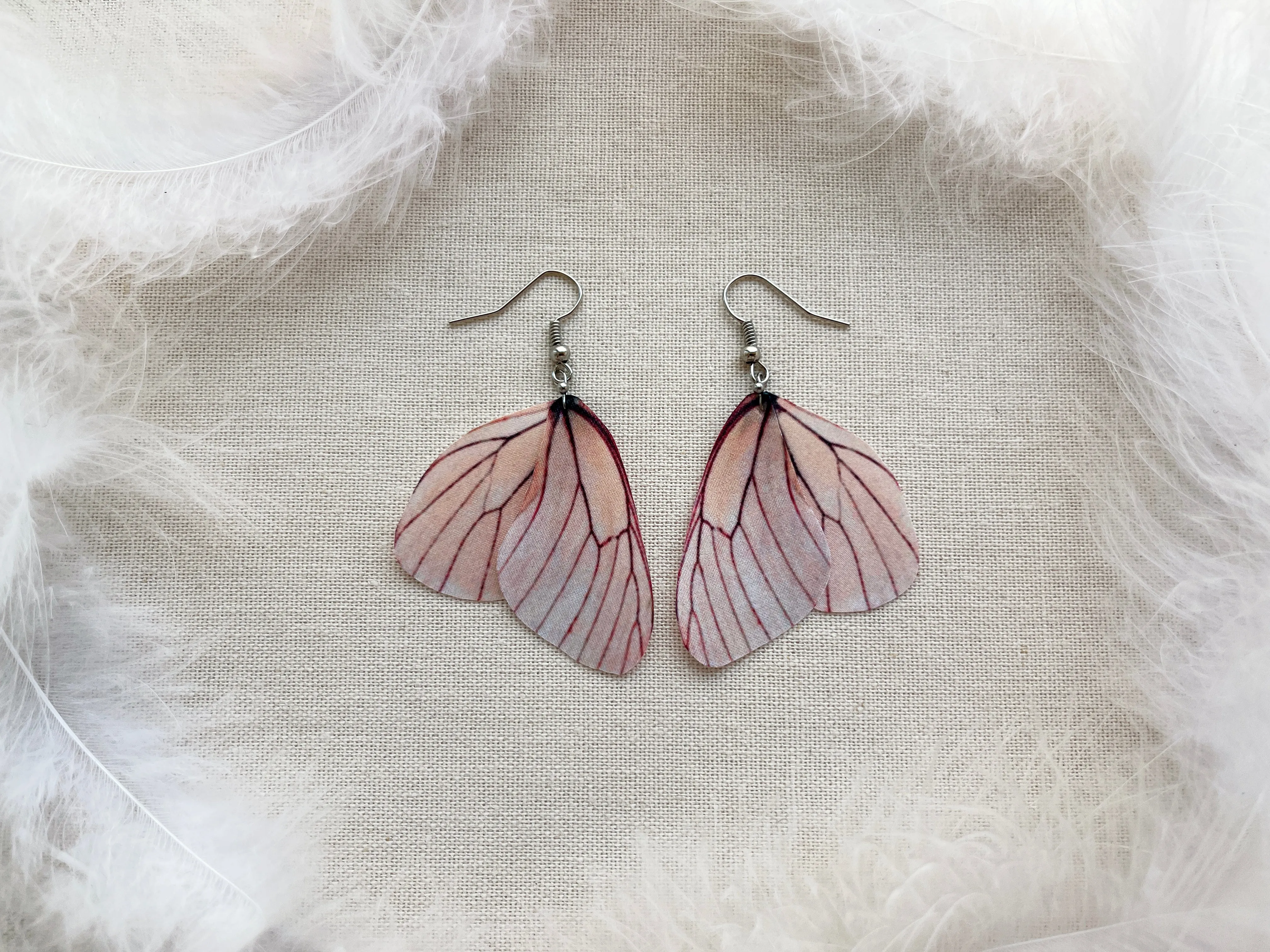Pastel Pink Earrings with Faux Butterfly Wings Handmade of Silk Cute Gift For Anyone Who Love Butterflies