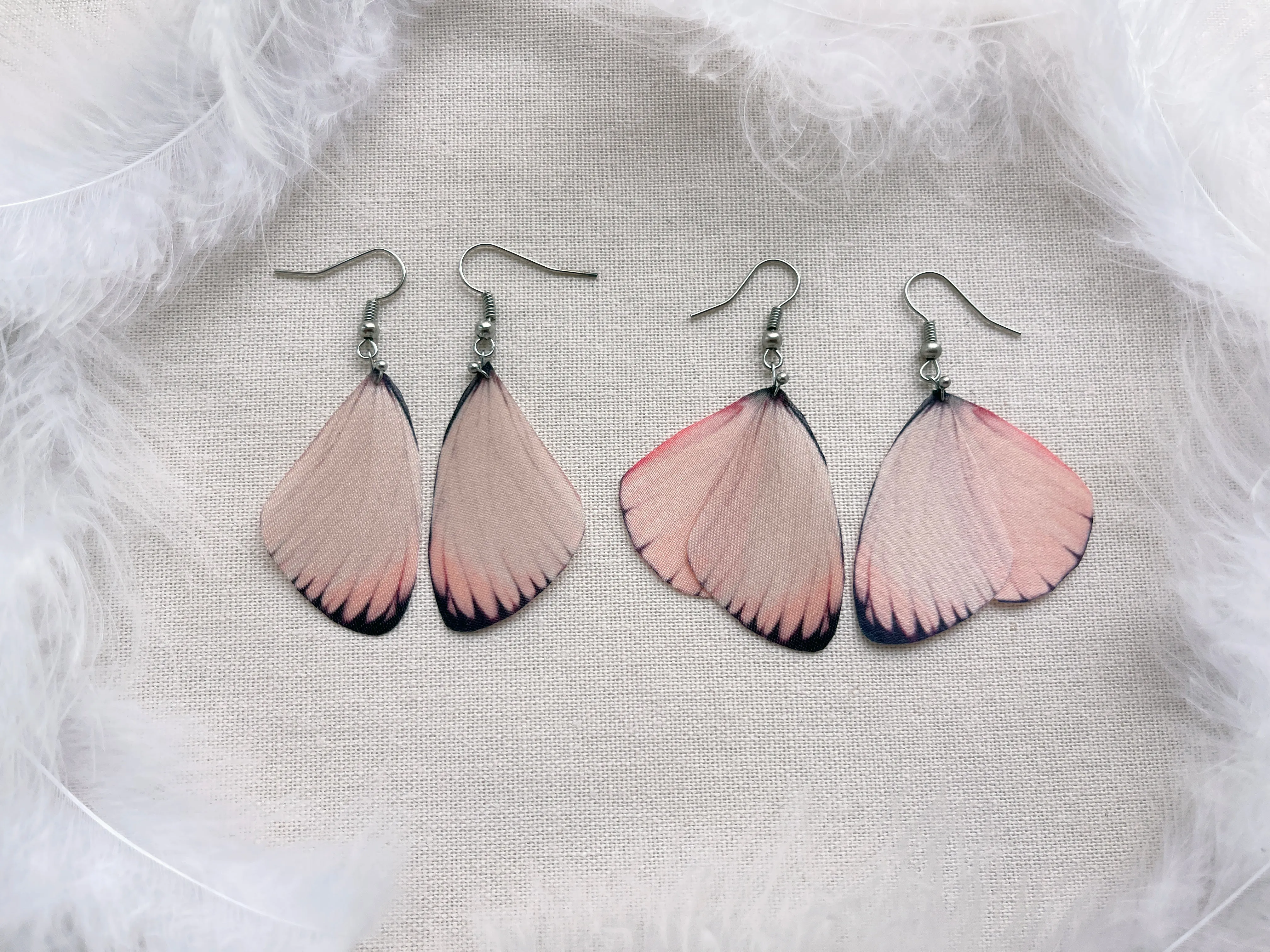 Pastel Pink Earrings with Faux Butterfly Wings Handmade of Silk Cute Gift For Anyone Who Love Butterflies