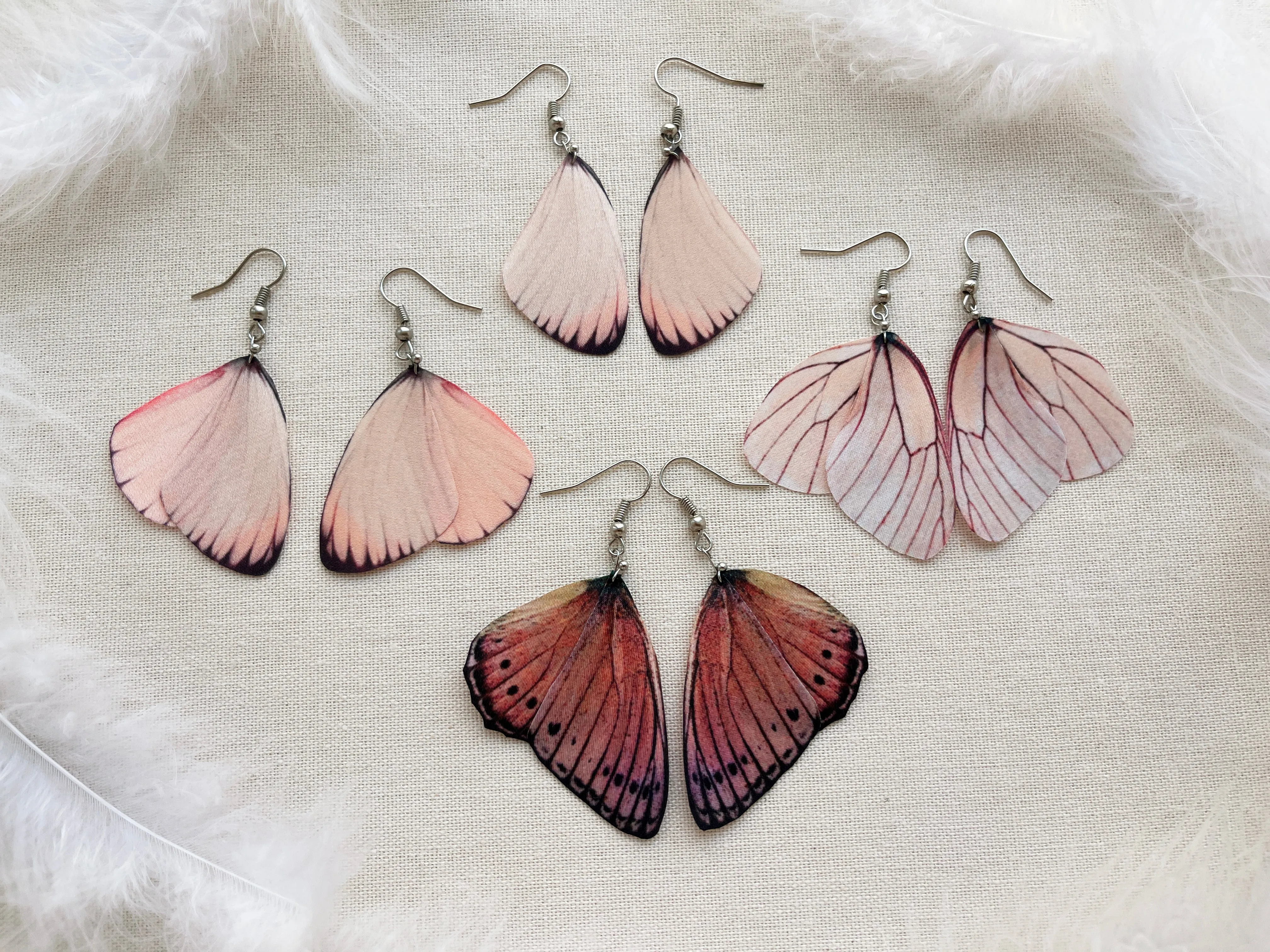 Pastel Pink Earrings with Faux Butterfly Wings Handmade of Silk Cute Gift For Anyone Who Love Butterflies